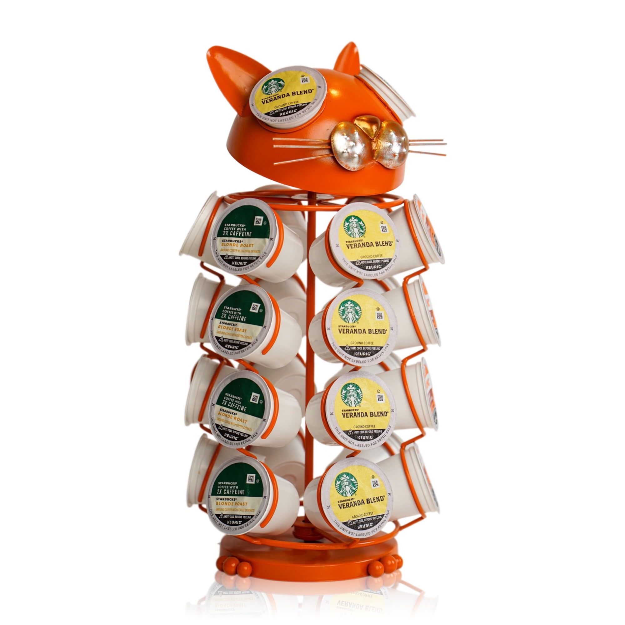 Orange Cat Metal Coffee Pod Holder with Rotating Carousel