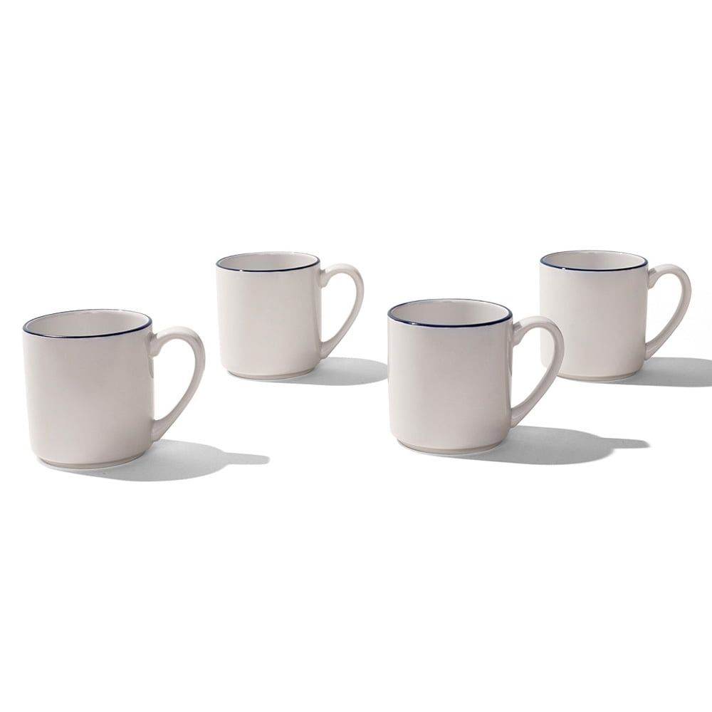 White Ceramic Coffee Mugs with Black Rim, Set of 4, 12 oz