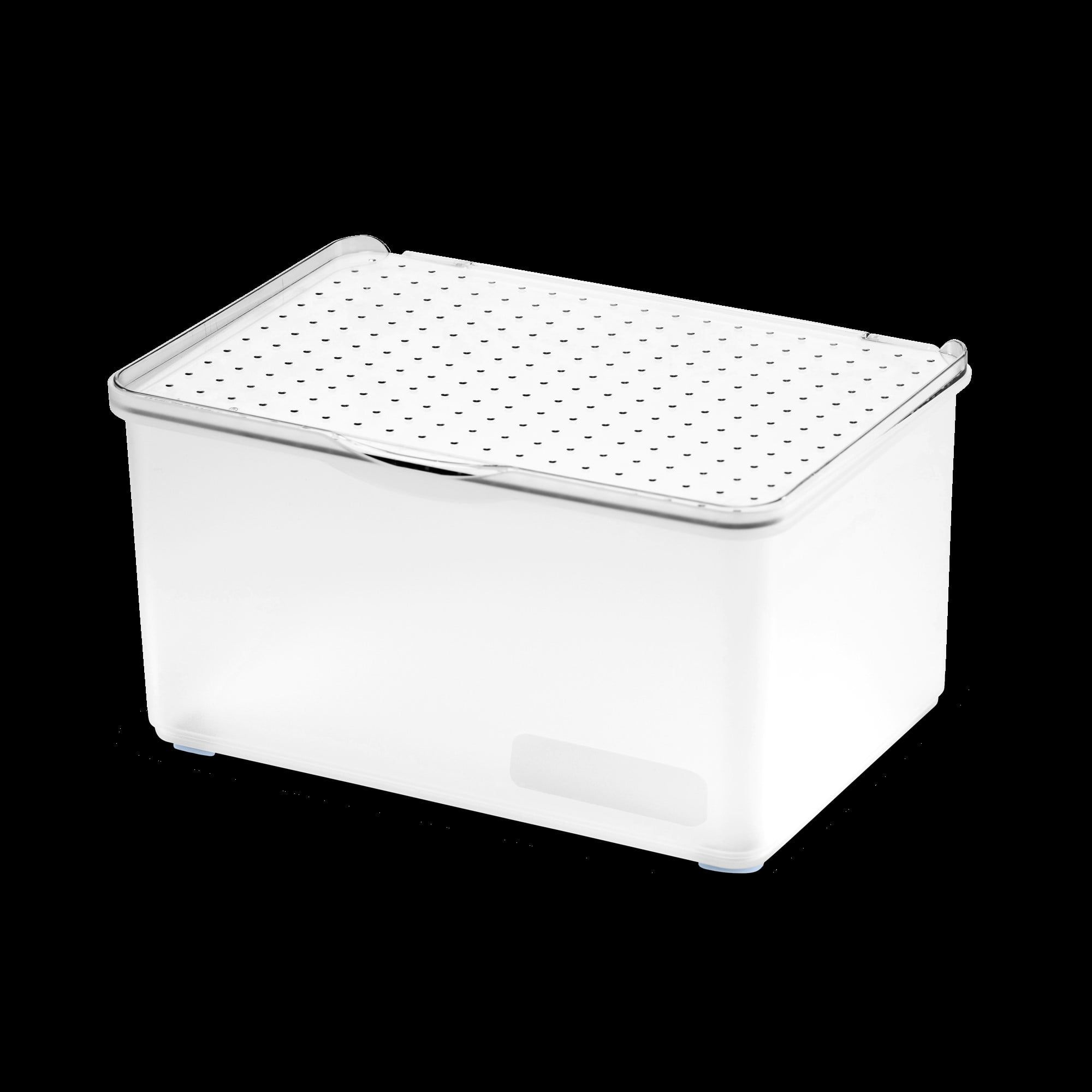 Frosted White Medium Plastic Stackable Lidded Storage Bin