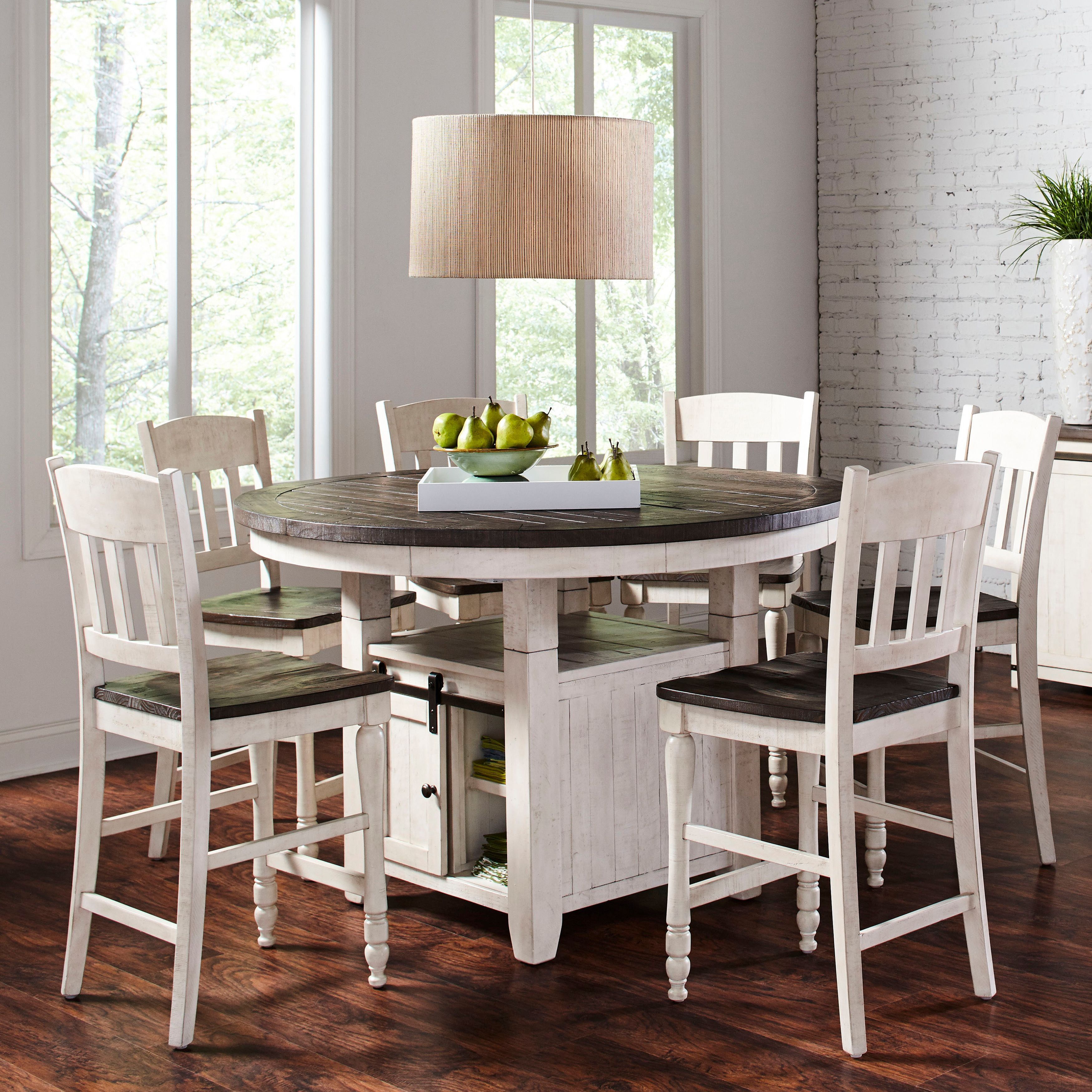 Madison County Rustic Farmhouse Reclaimed Wood Round Dining Set with 6 Chairs