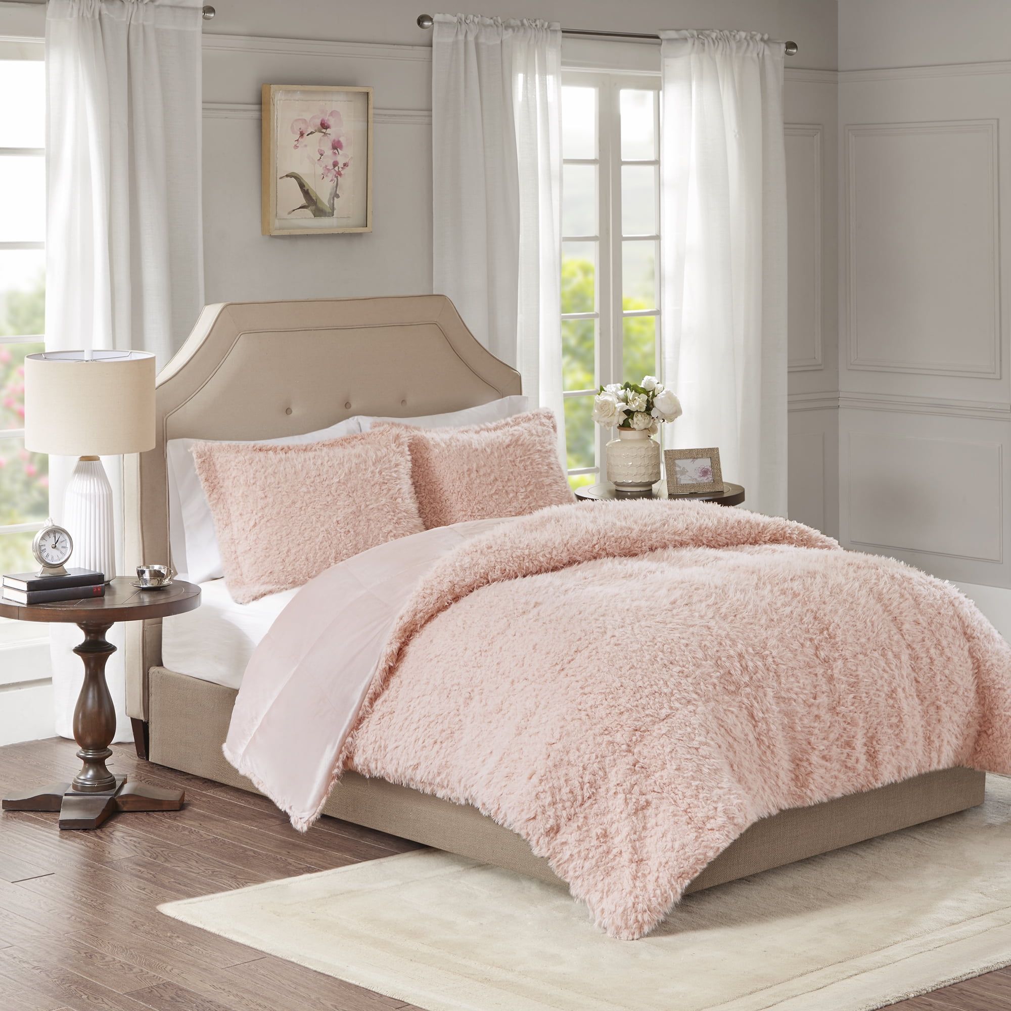 Blush Twin Faux Mohair and Mink Comforter Set