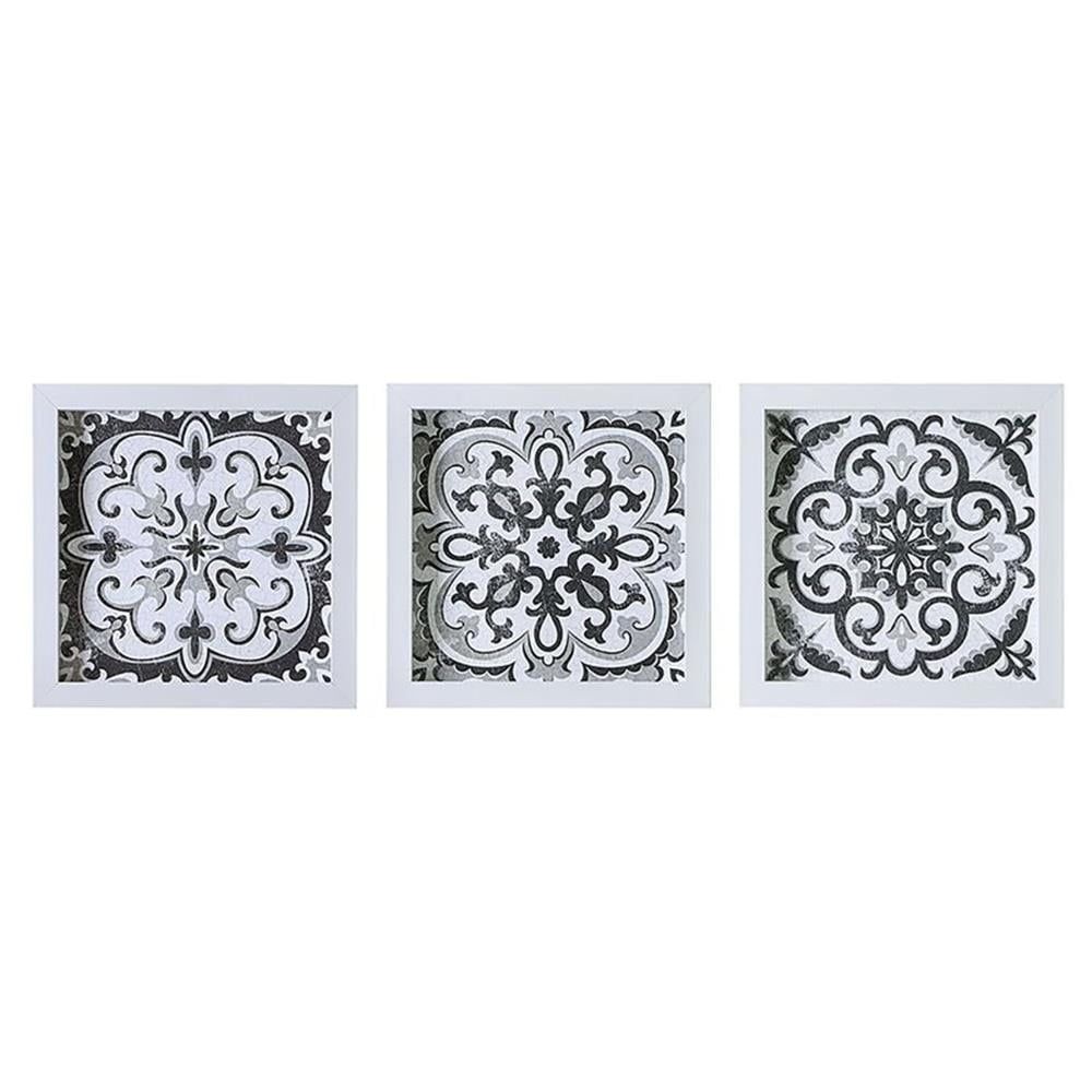 Black and White Medallion Tile 3-Piece Wall Art Set