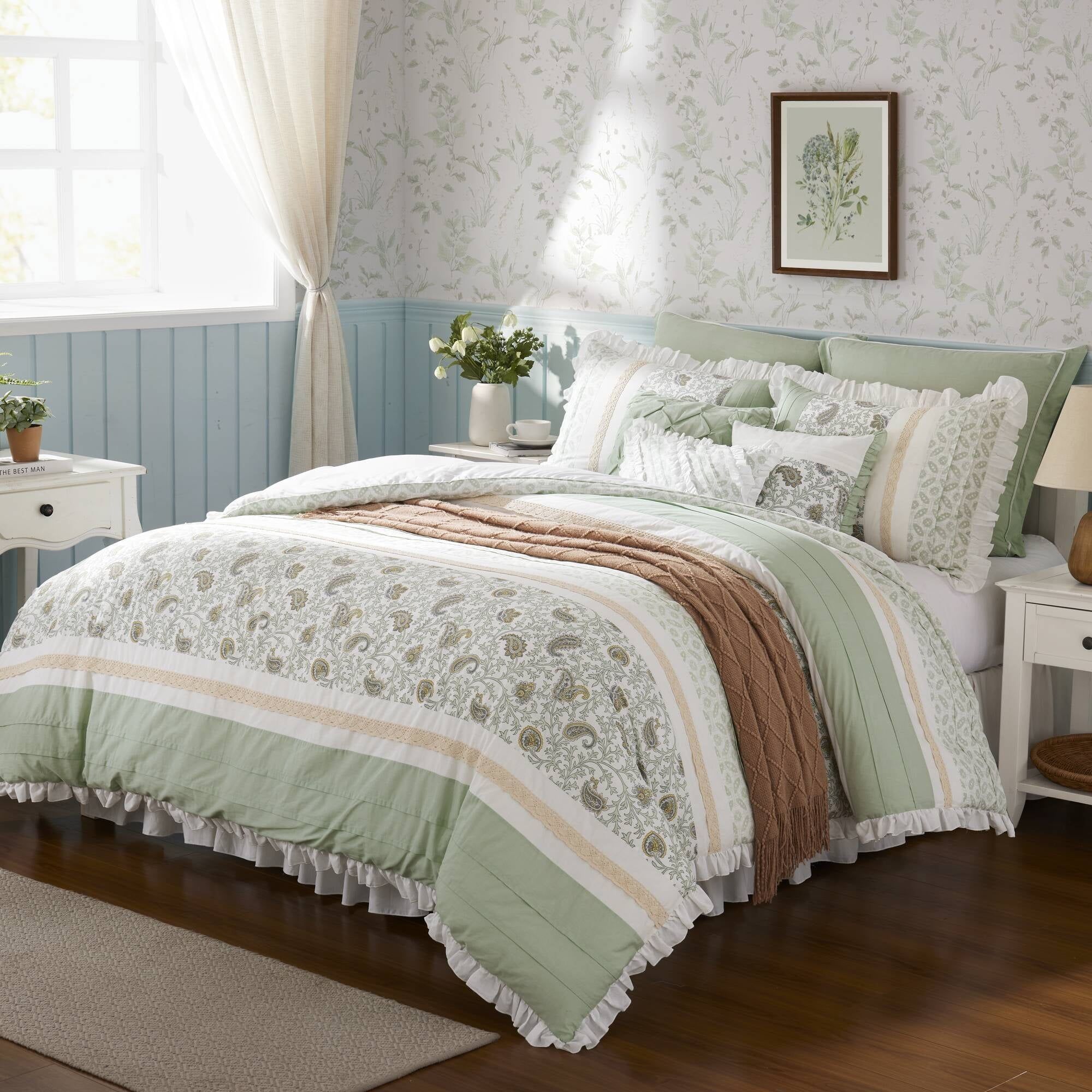 California King Sage Green Cotton Reversible Comforter Set