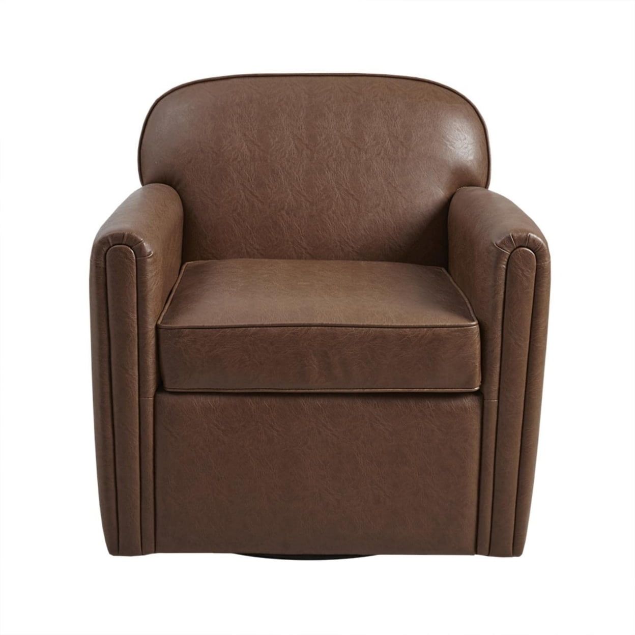 Brown Faux Leather Swivel Accent Chair with Manufactured Wood