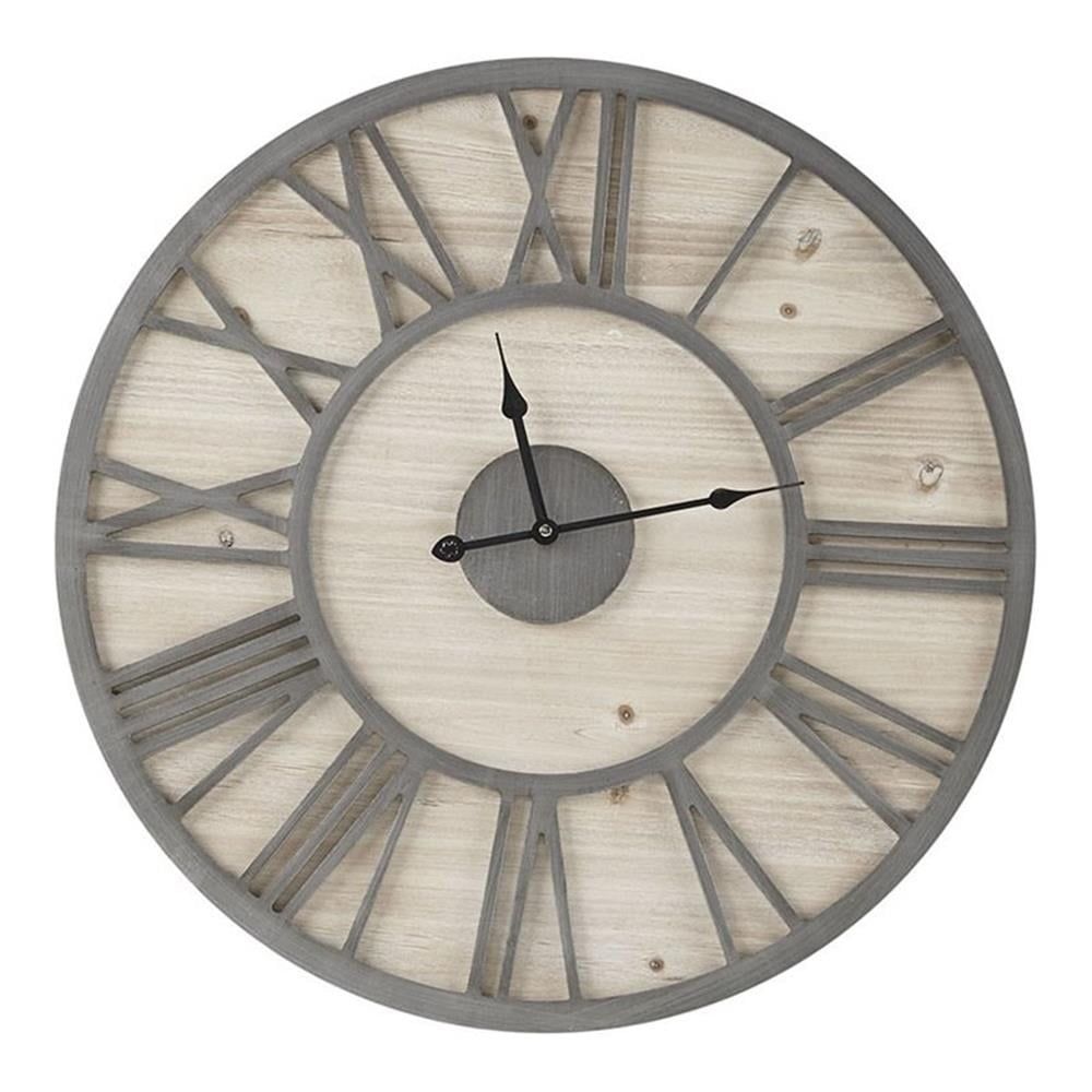 Madison Park Mason 23.6" Gray Metal and Wood Wall Clock