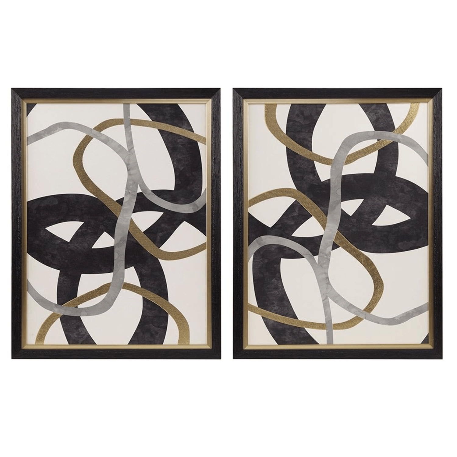 Modern Black and Gold Abstract Framed Canvas Wall Art Set