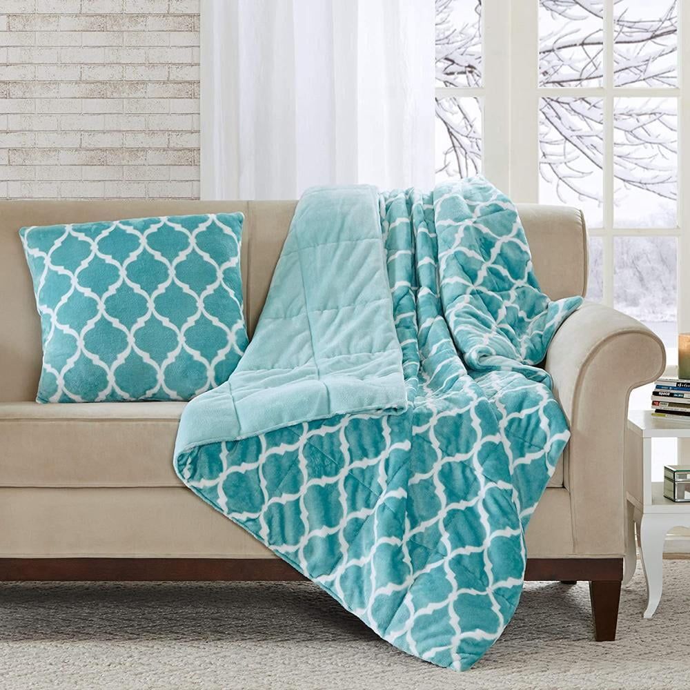 Aqua Ogee Oversized Reversible Knitted Throw Blanket