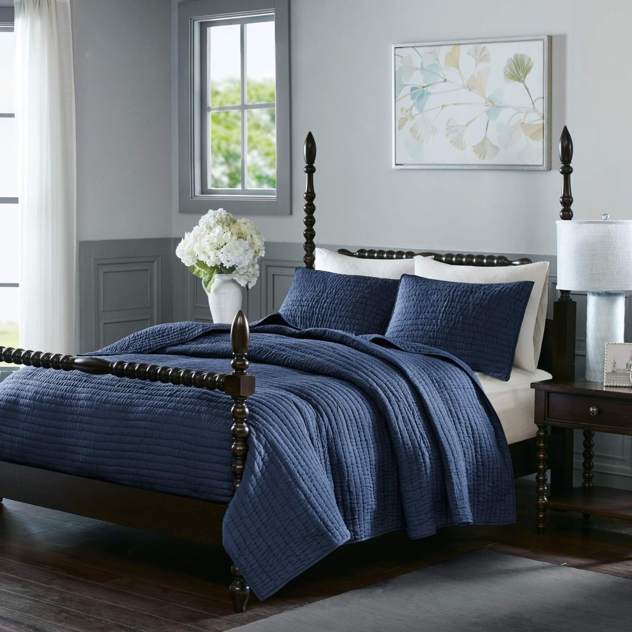 Serene Blue Cotton Full Quilt Set with Shams