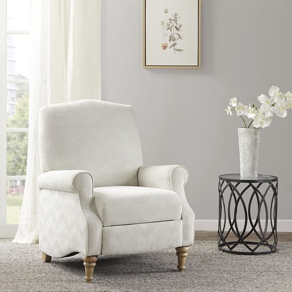 Ivory Woven Fabric Recliner with Oak Legs