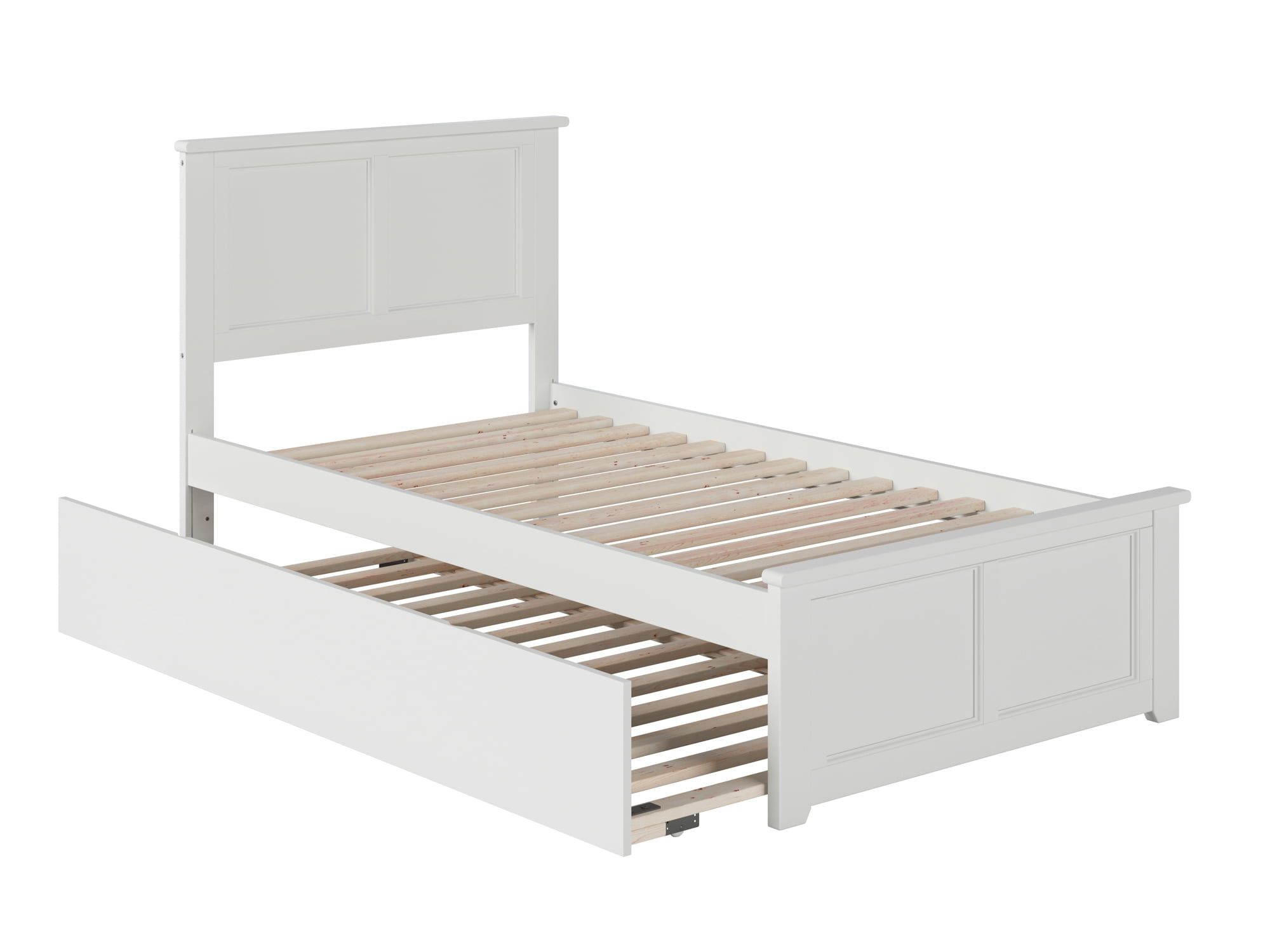 Madison White Twin Platform Bed with Urban Trundle and Upholstered Headboard