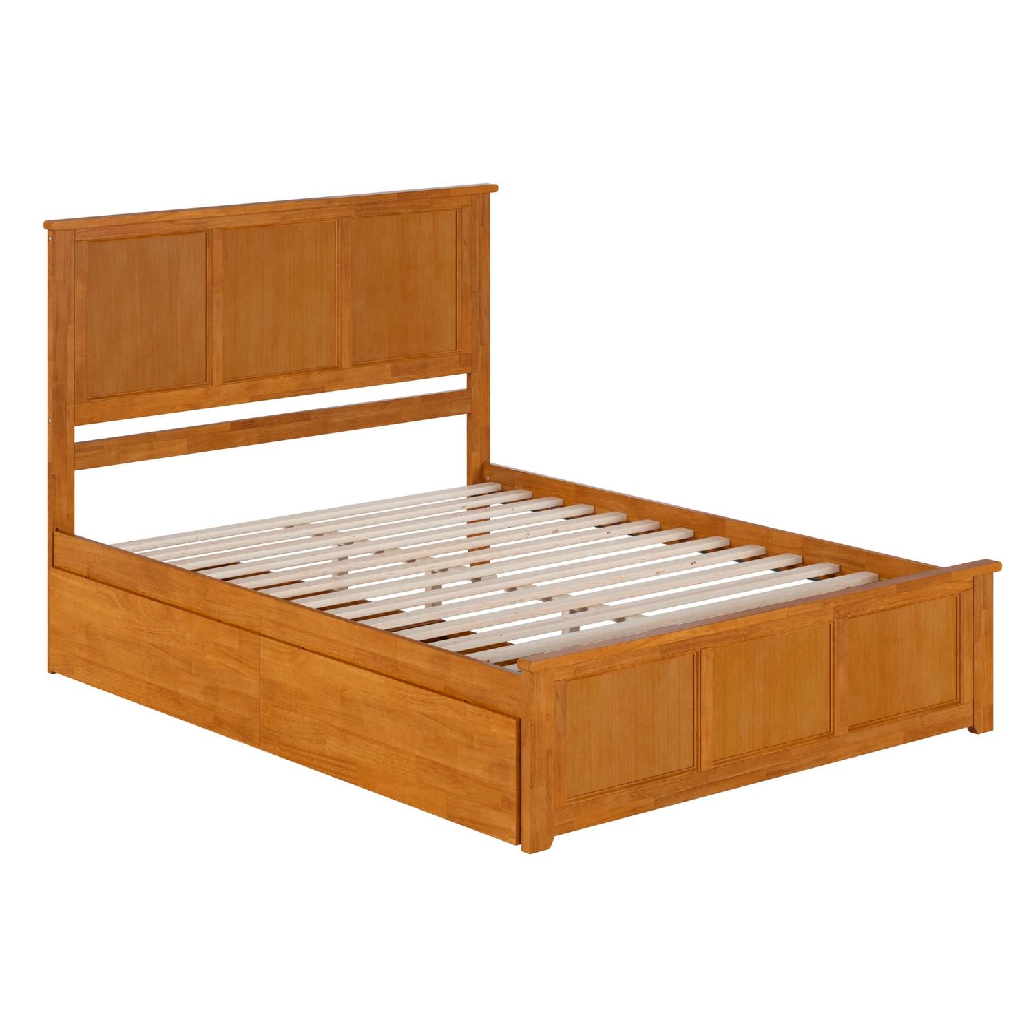 Light Toffee Queen Wood Platform Bed with Storage Drawers