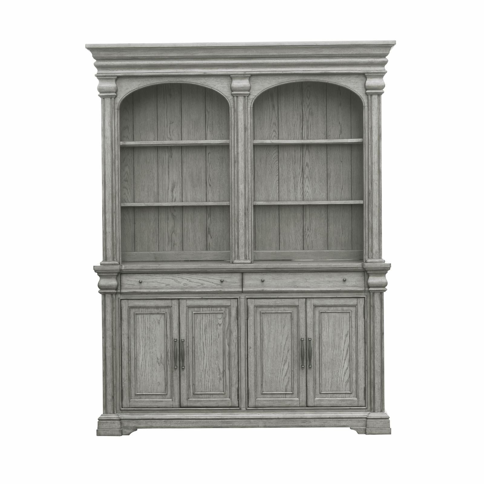 Gray Lighted China Cabinet with Drawers and Shelves