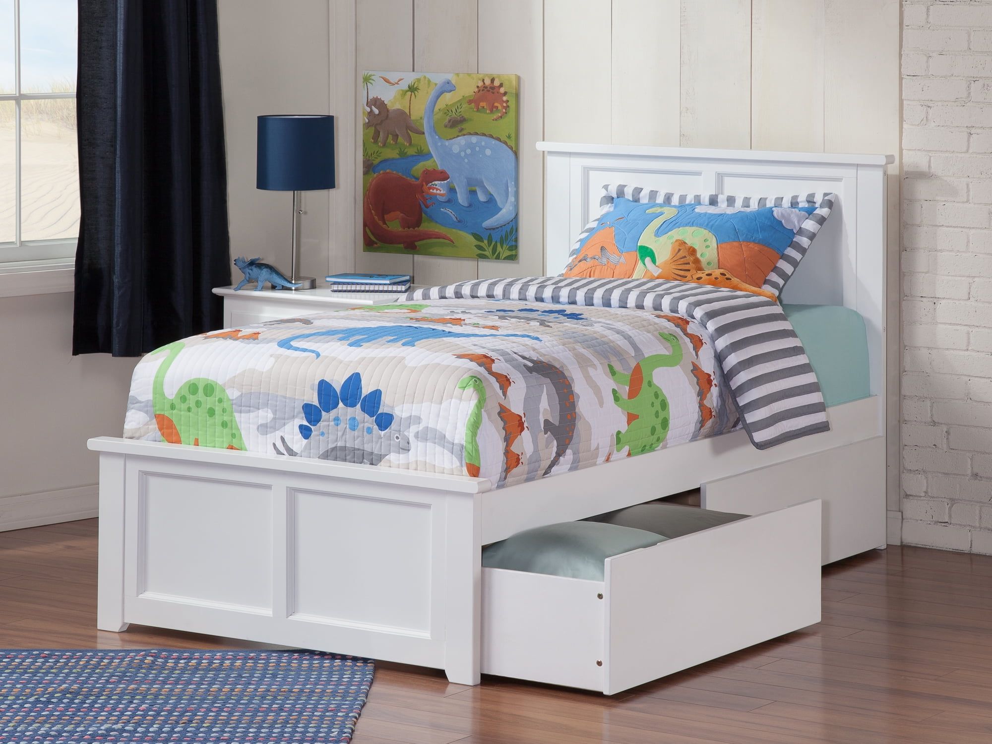 Madison Light Stained Wood Twin Bed with Storage Drawers