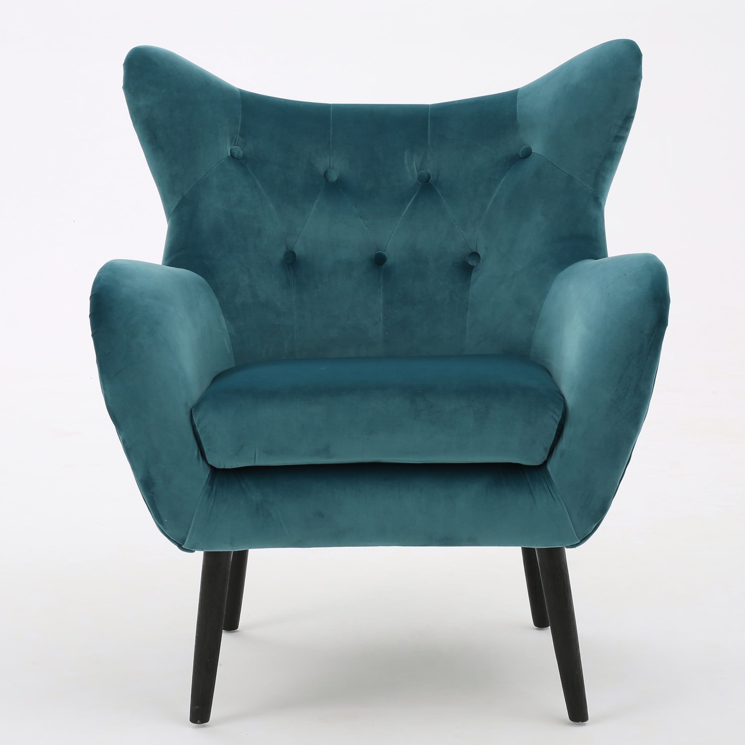 Teal Velvet and Wood Tufted Arm Chair