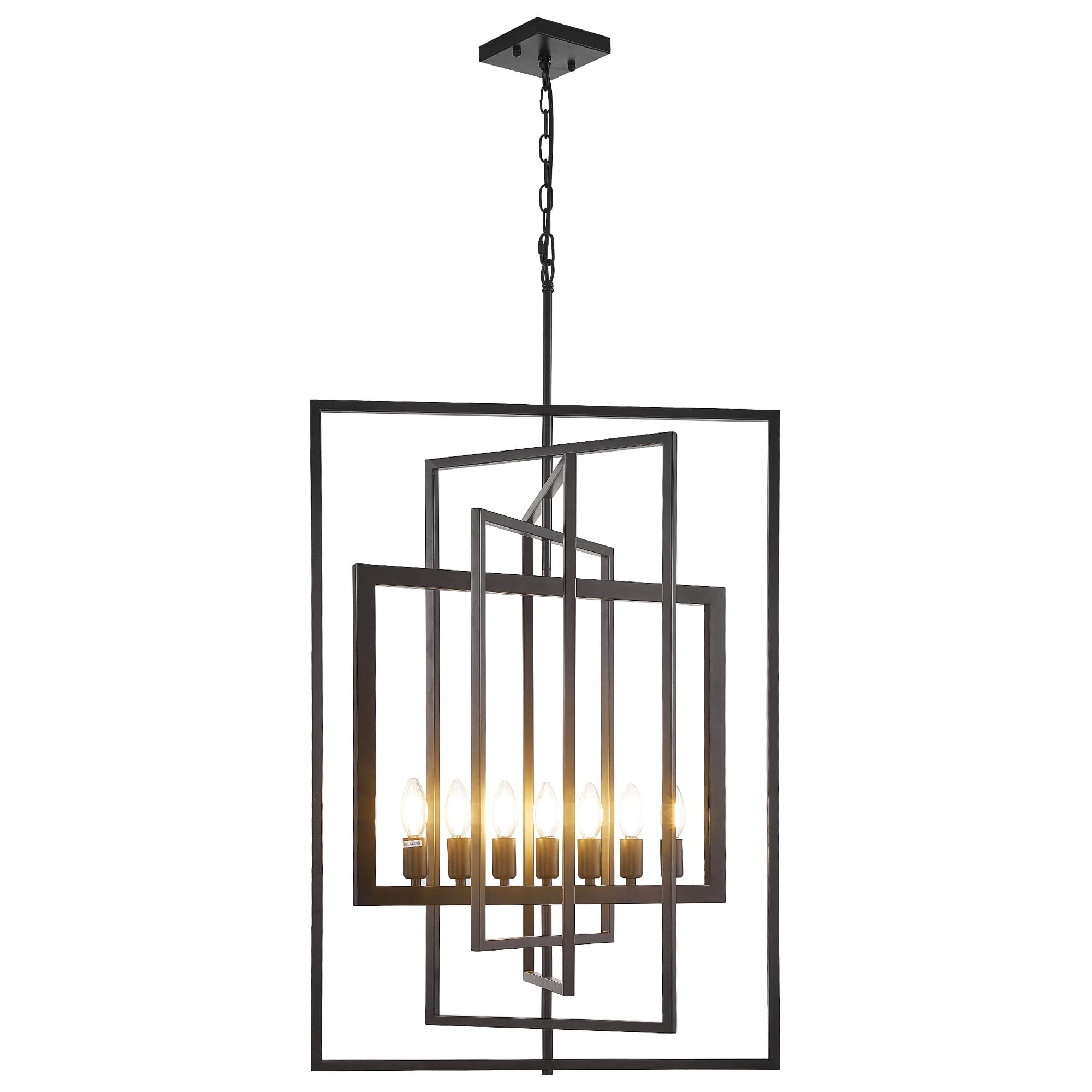 Black Geometric 7-Light Lantern Pendant Chandelier