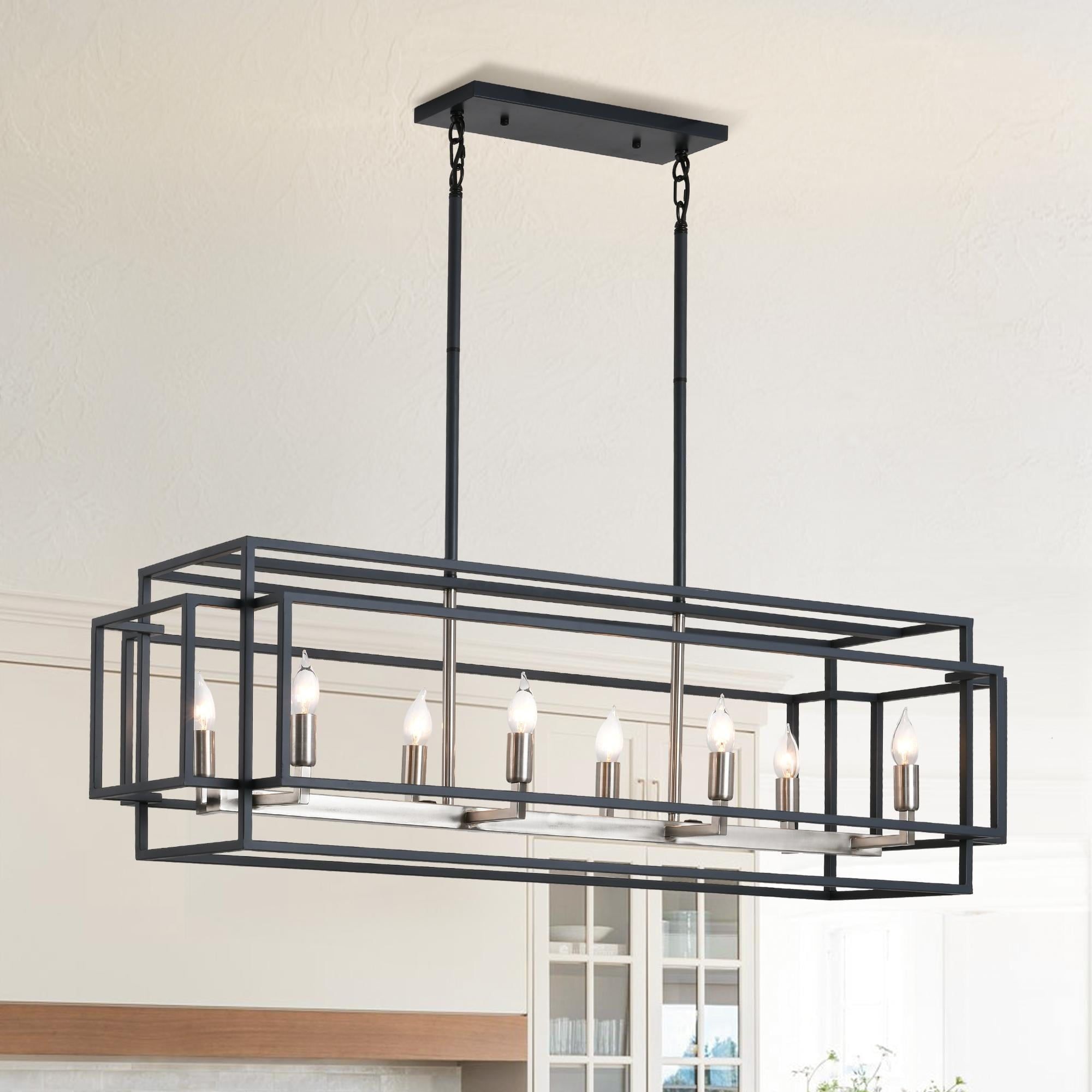 Black and Silver 8-Light Linear Kitchen Island Chandelier