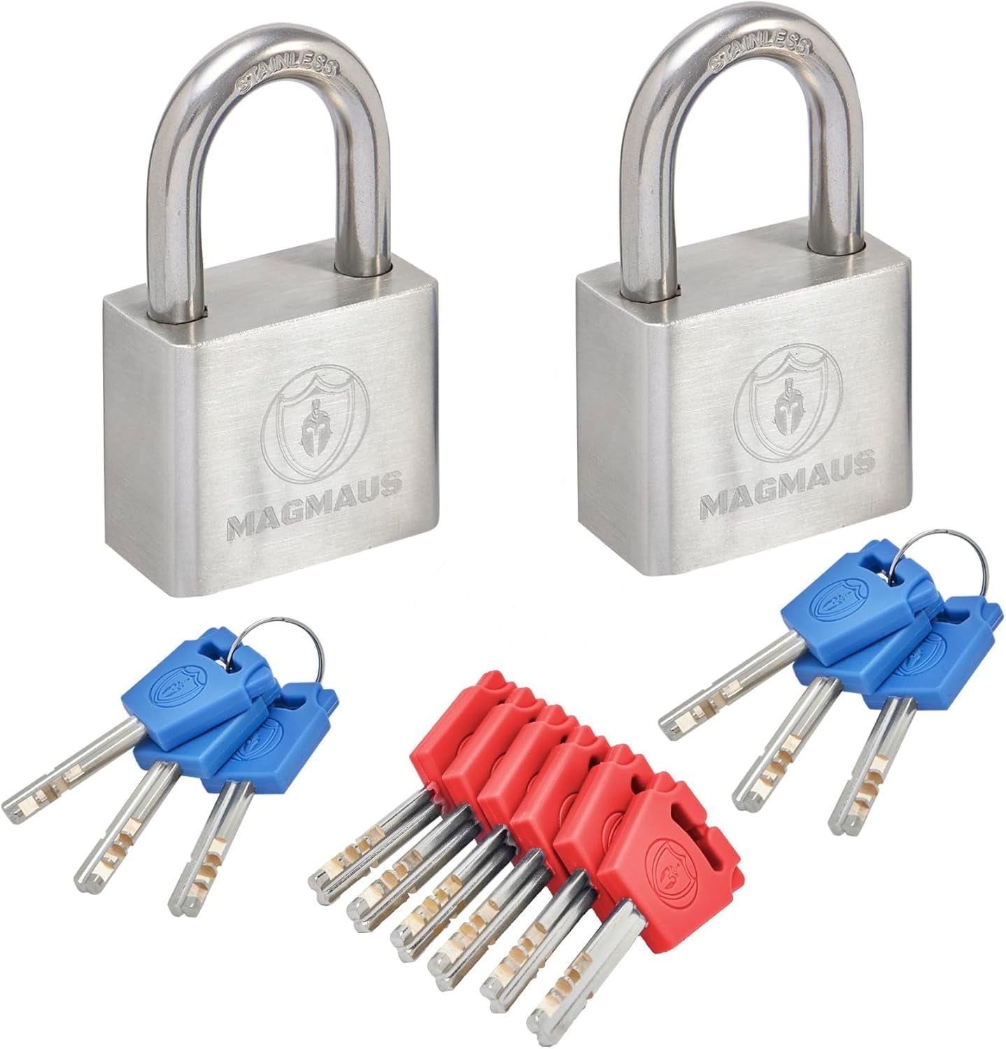 Magmaus 40mm Stainless Steel Heavy-Duty Padlock Set with 12 Keys