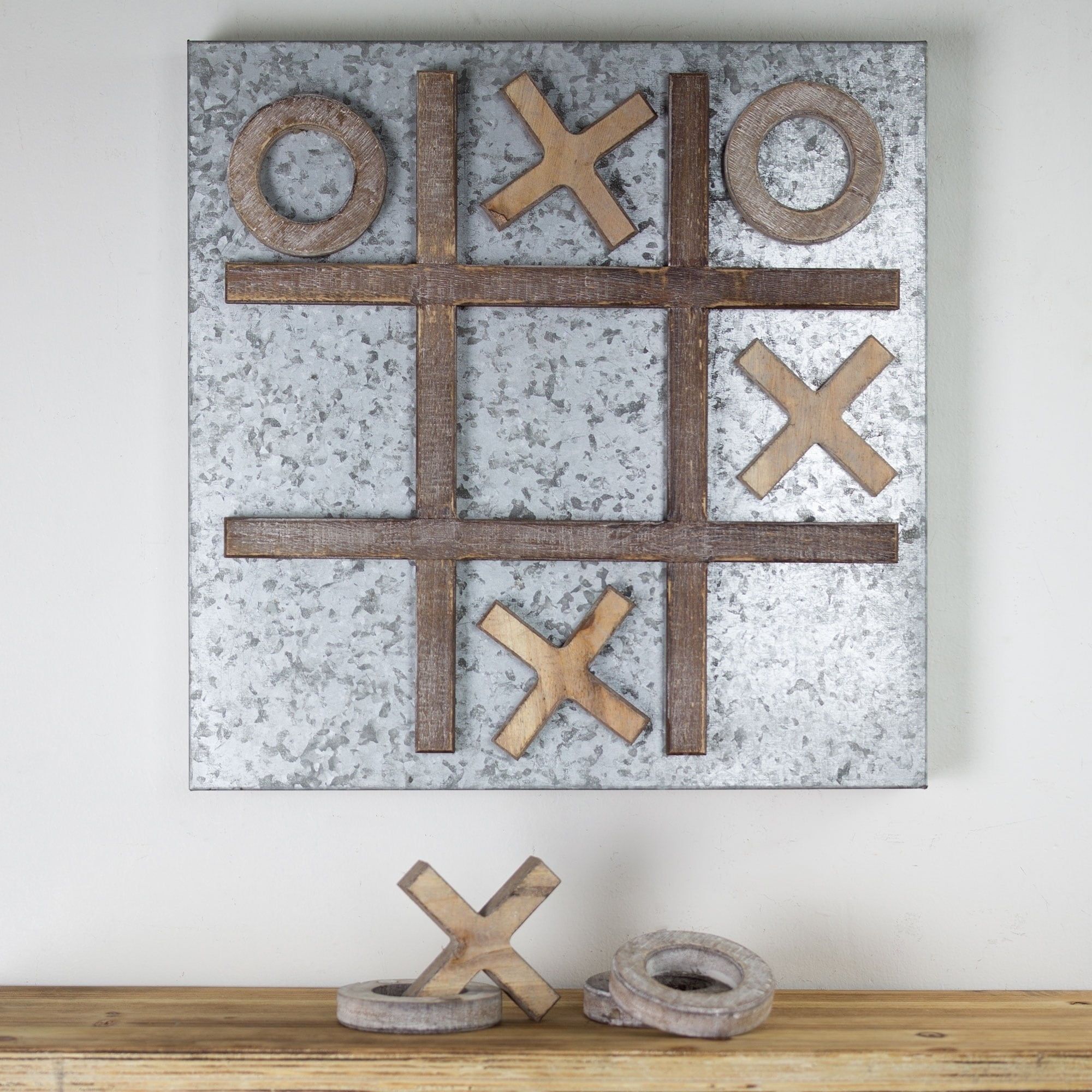 Rustic Brown and Metal Magnetic Tic Tac Toe Board