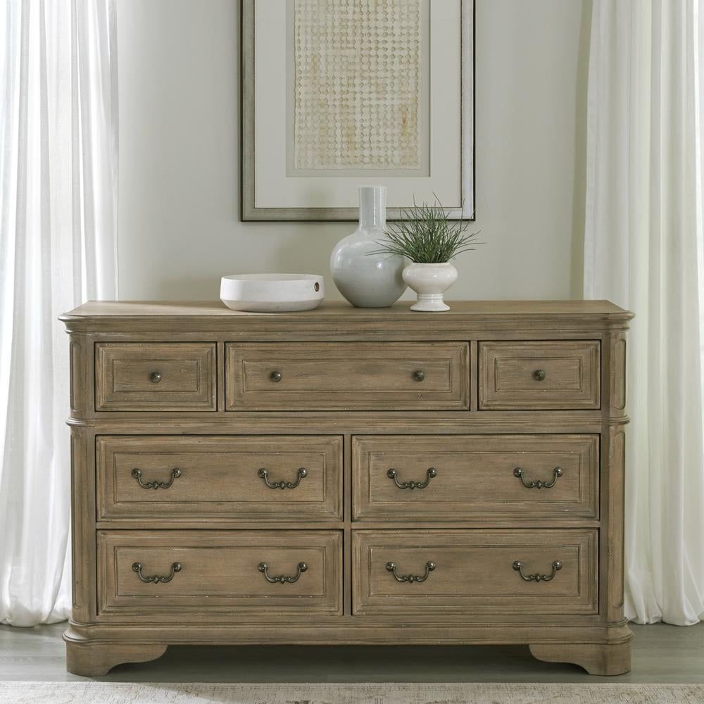 Weathered Bisque Traditional 7-Drawer Dresser with Felt Lined Drawer