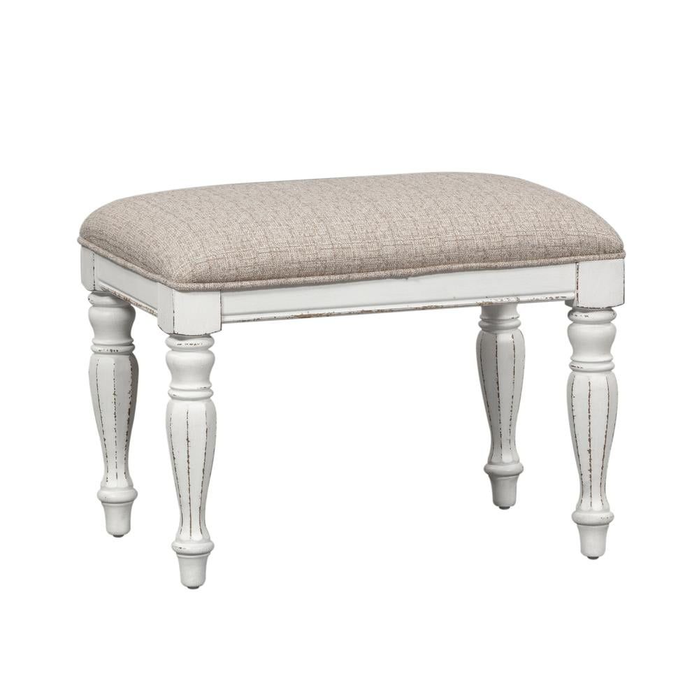 Traditional White and Taupe Upholstered Accent Bench