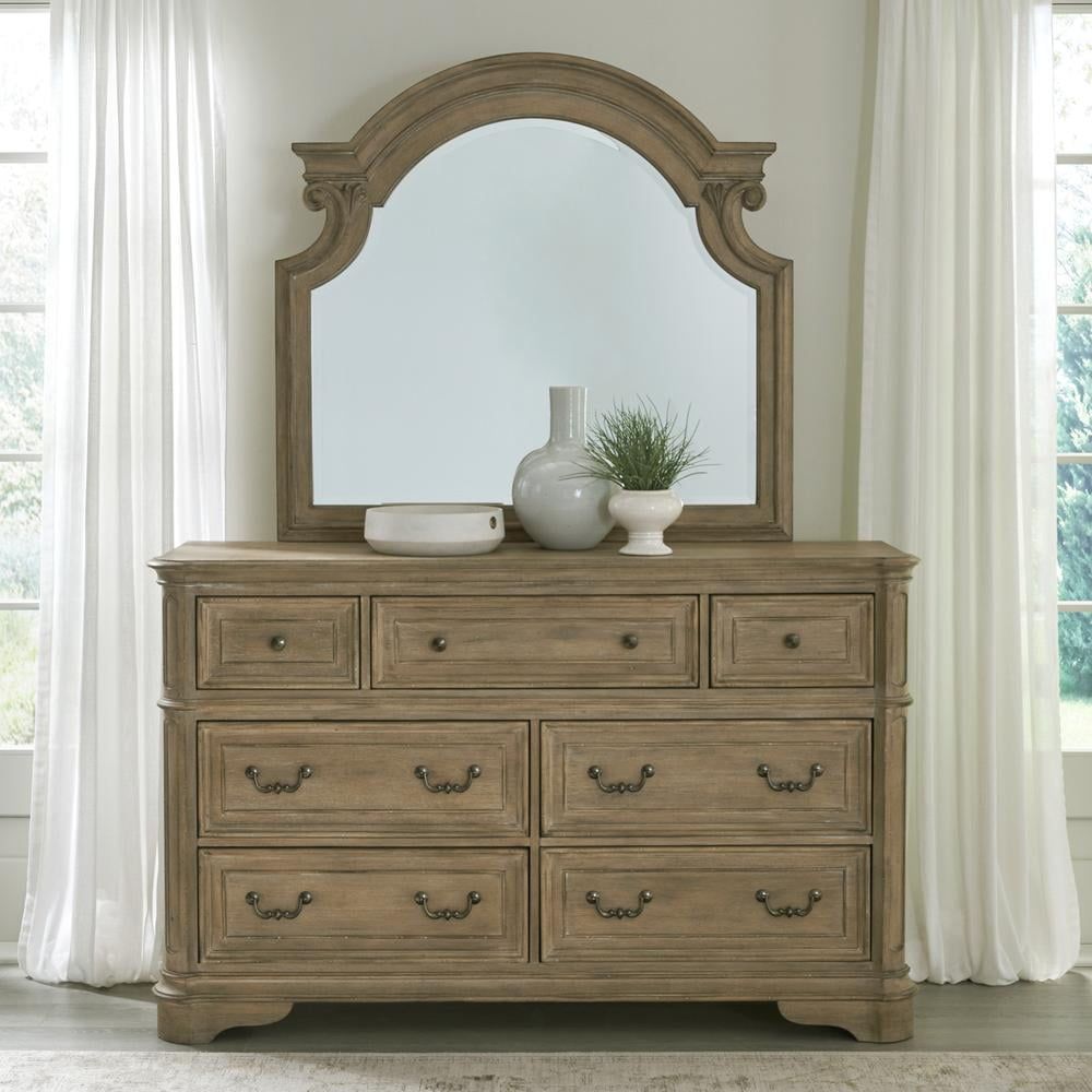 Weathered Bisque 7-Drawer Dresser with Mirror and Felt Lined Drawer