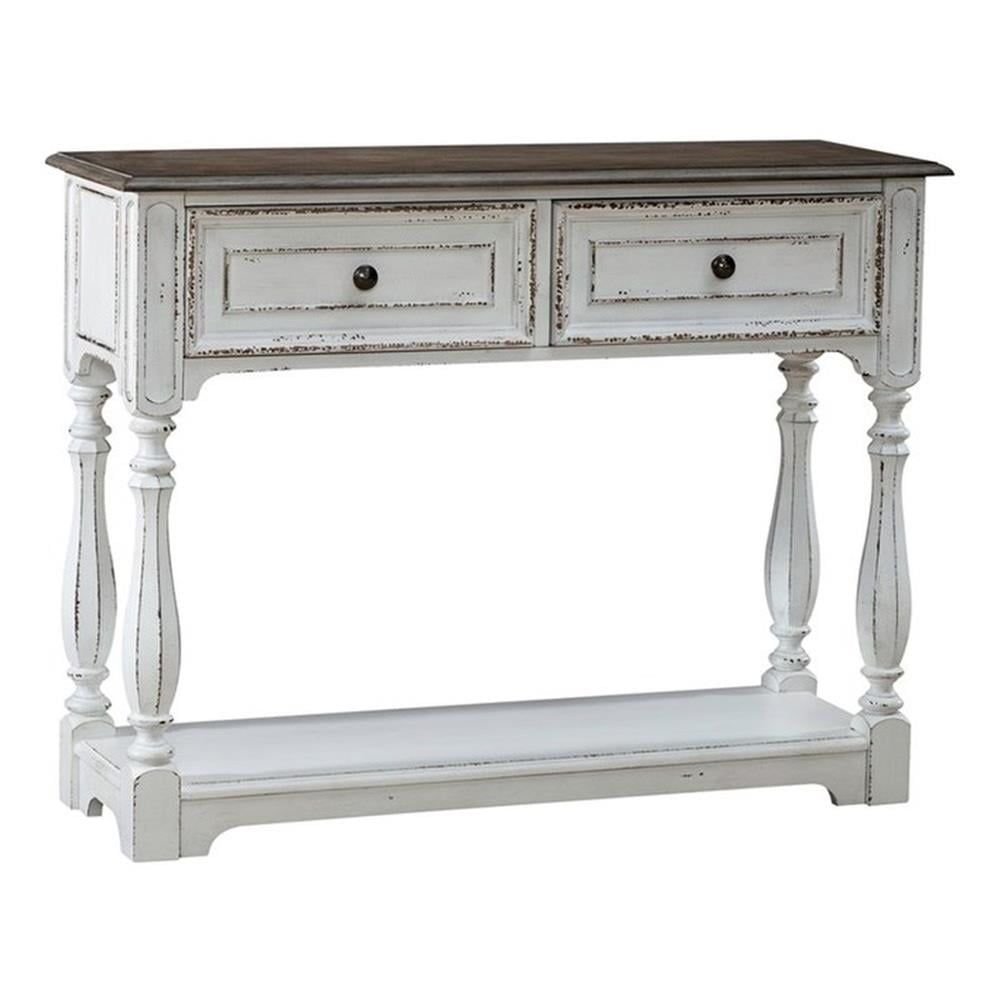 Antique White and Weathered Bark Hall Console with Storage