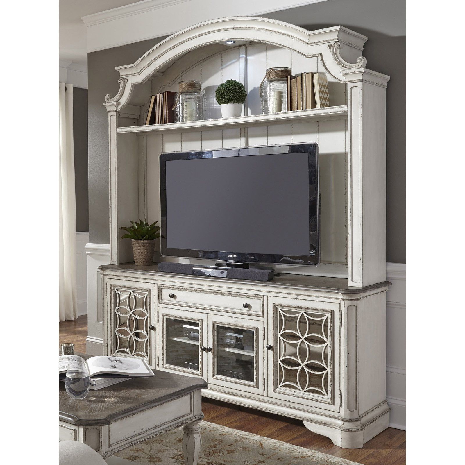 Magnolia Manor White Traditional Entertainment Center with Glass Doors