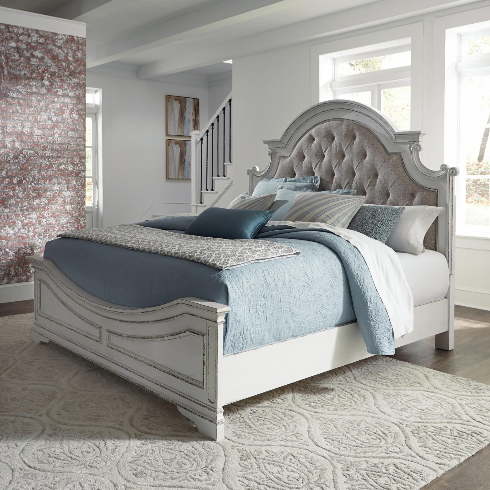 Beige Queen Upholstered Bed with Tufted Headboard