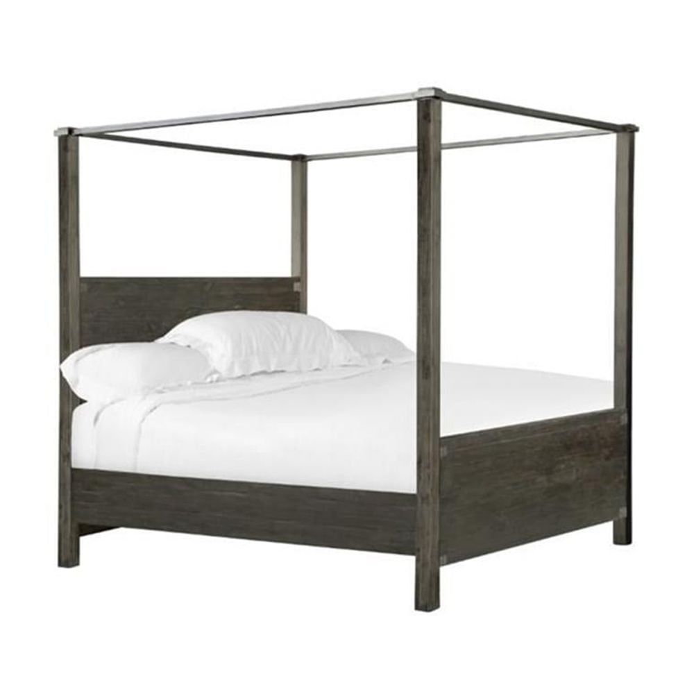 Weathered Charcoal King Poster Bed with Pine Wood Frame