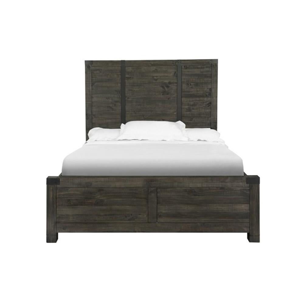 Weathered Charcoal Pine Queen Panel Bed with Wood Headboard