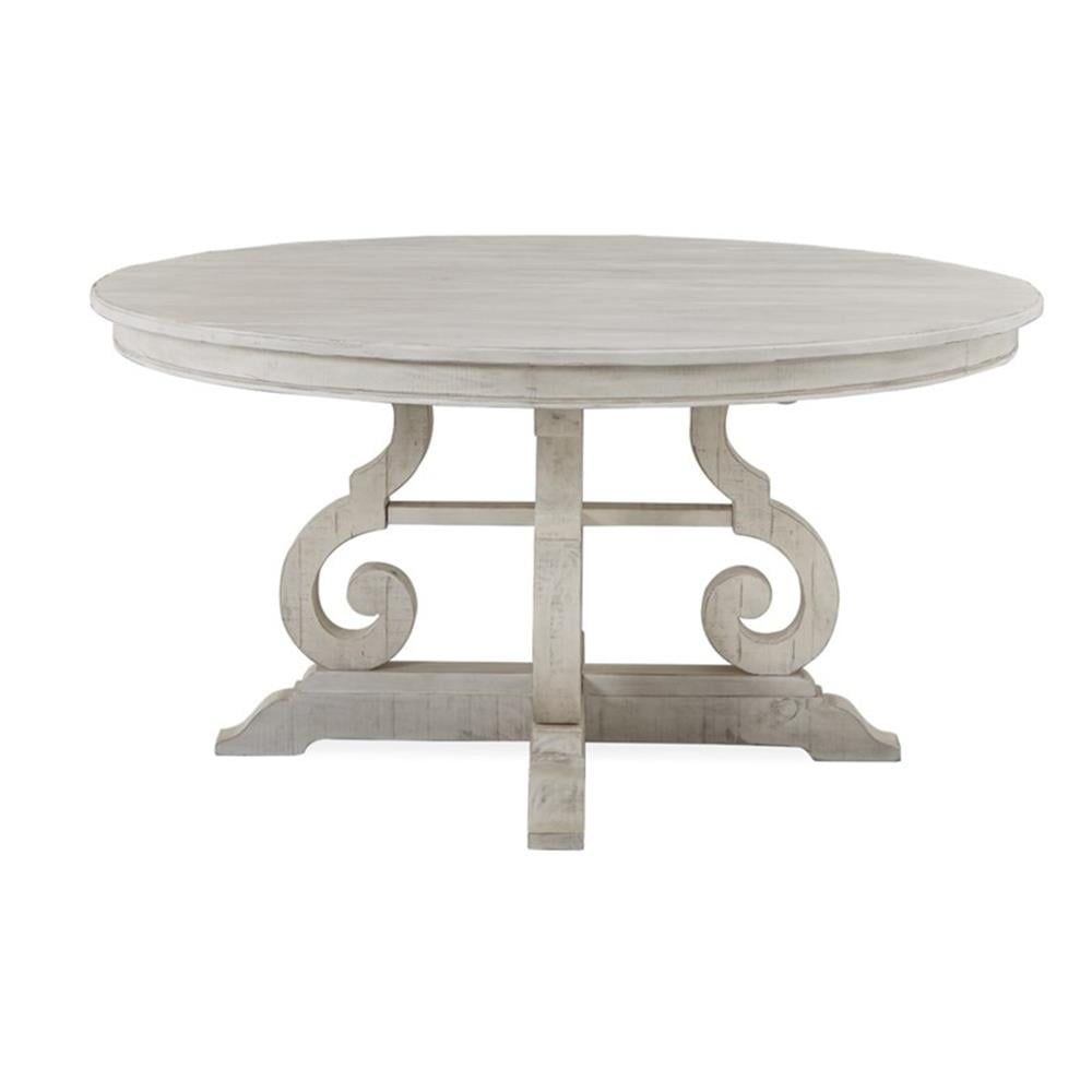 Alabaster Round Reclaimed Wood Dining Table with Scroll Base