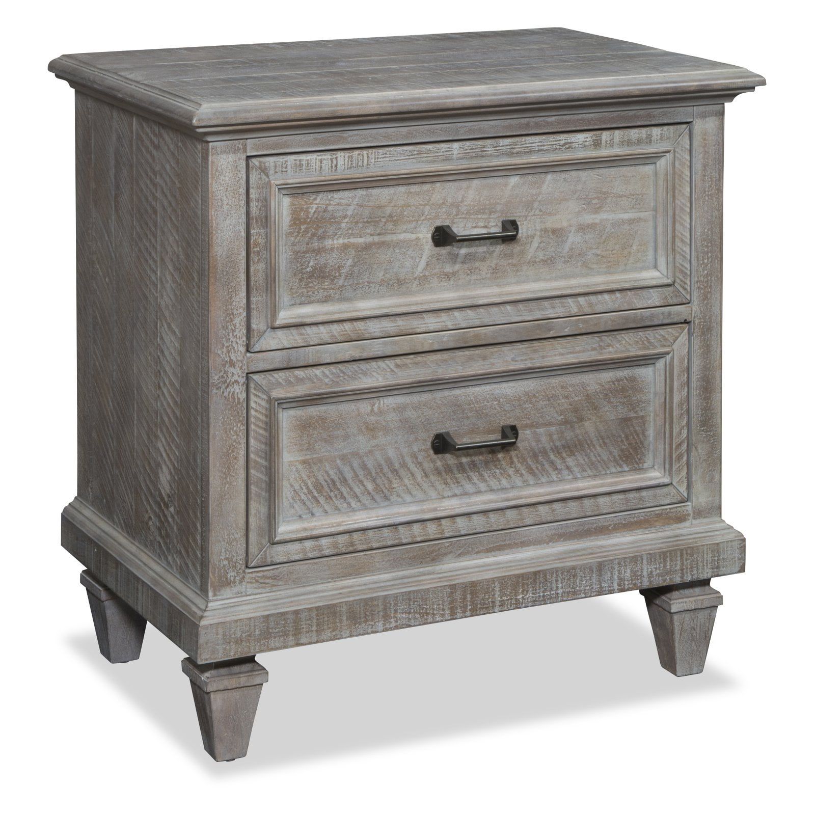 Dovetail Gray Pine 2-Drawer Nightstand with Bronze Pulls