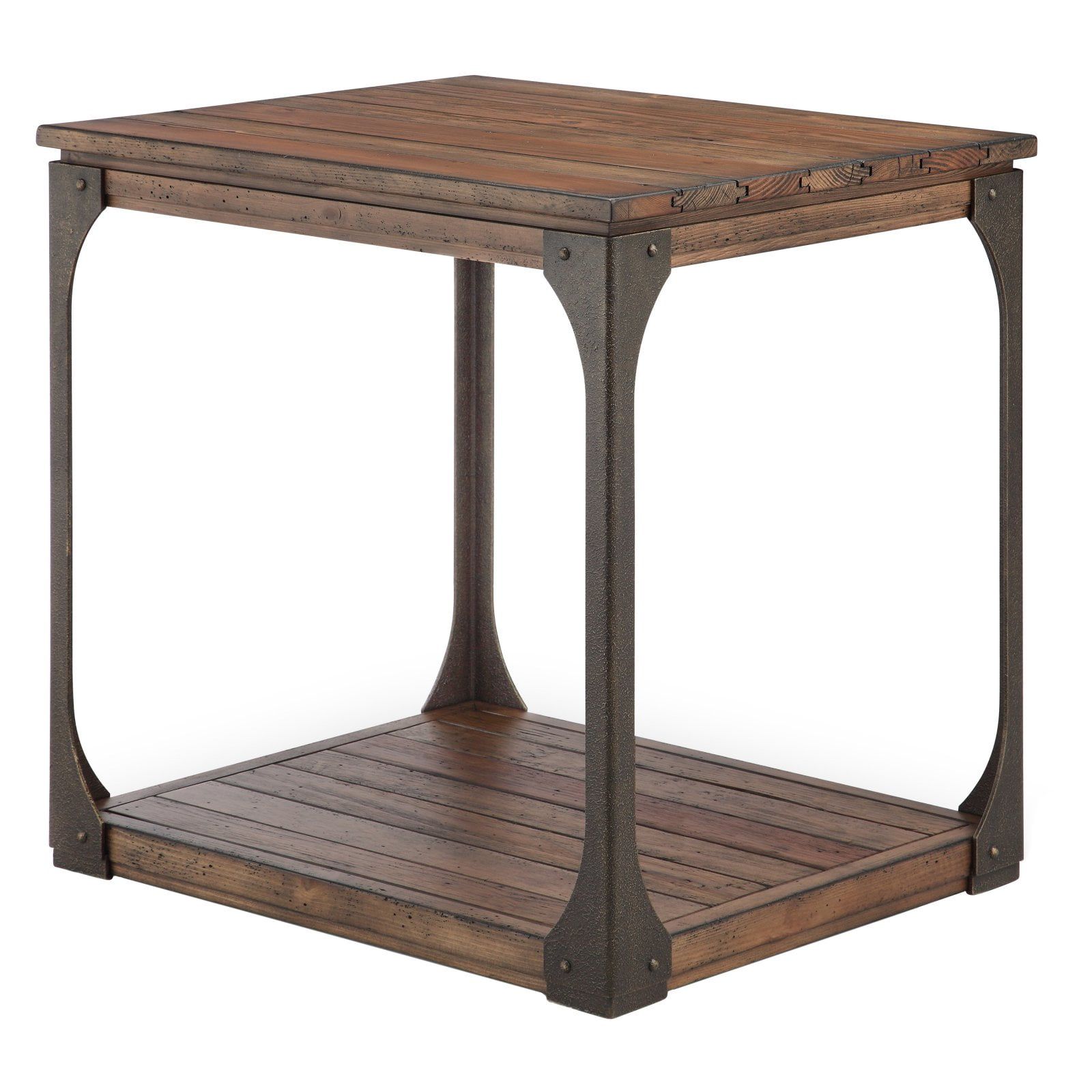 Industrial Black and Brown 20"x24" Wood & Metal End Table