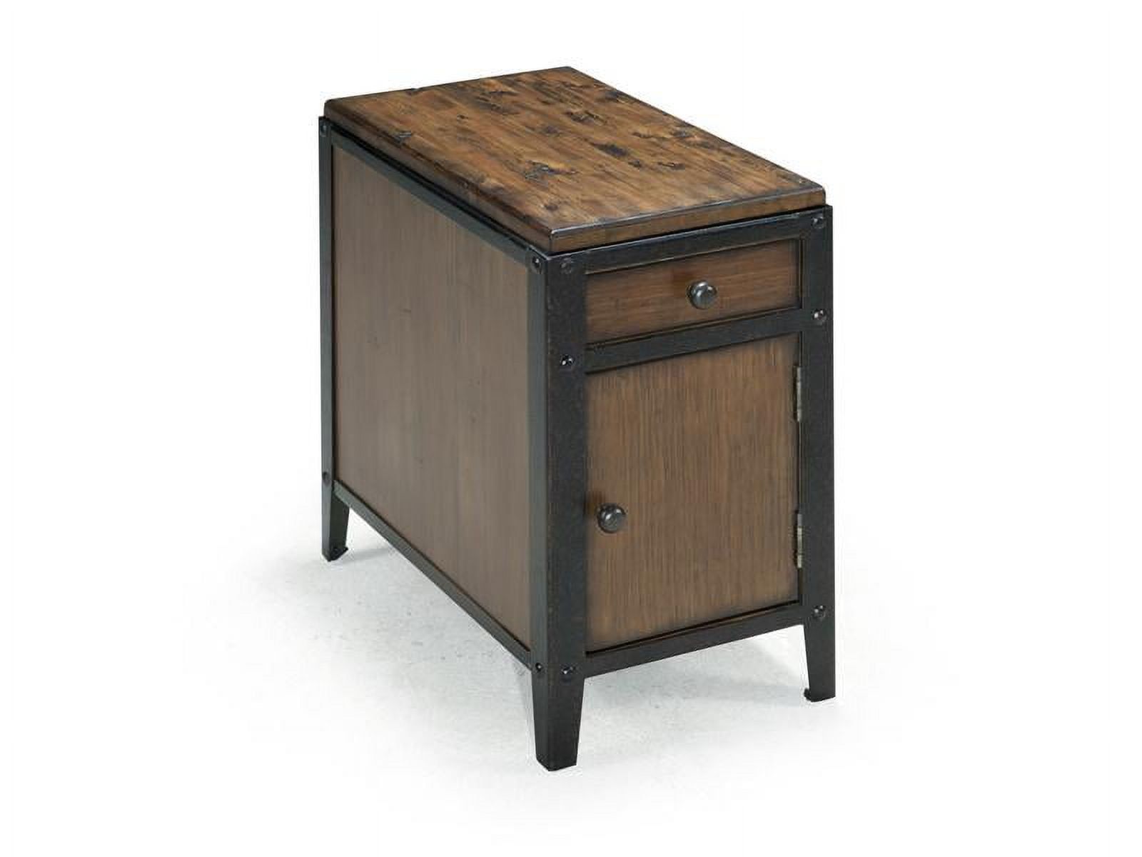 Industrial Black and Brown Wood Metal Rectangular Side Table with Storage