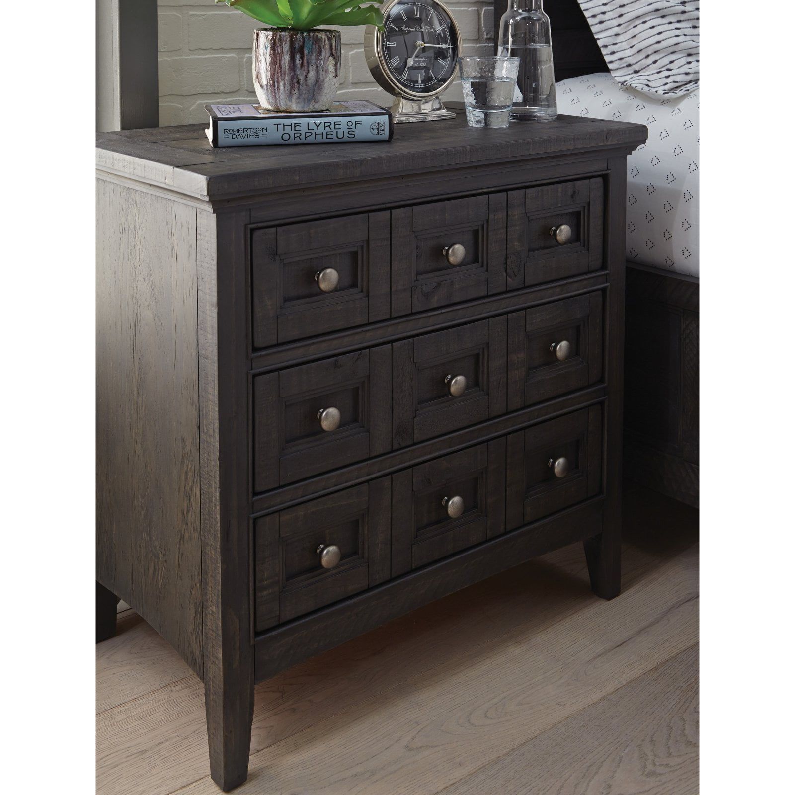 Graphite Pine Transitional 3-Drawer Nightstand