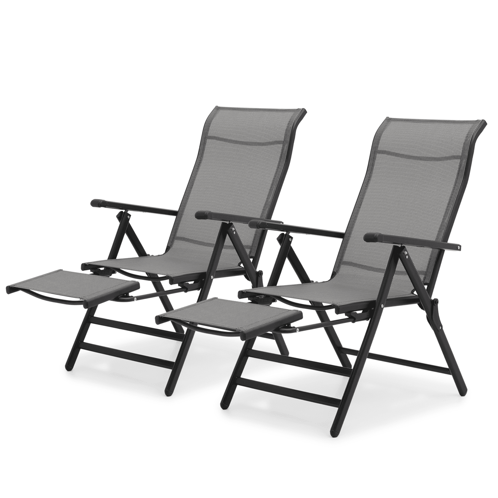 Gray Foldable Outdoor Zero Gravity Lounger with Armrests and Footrest, Set of 2