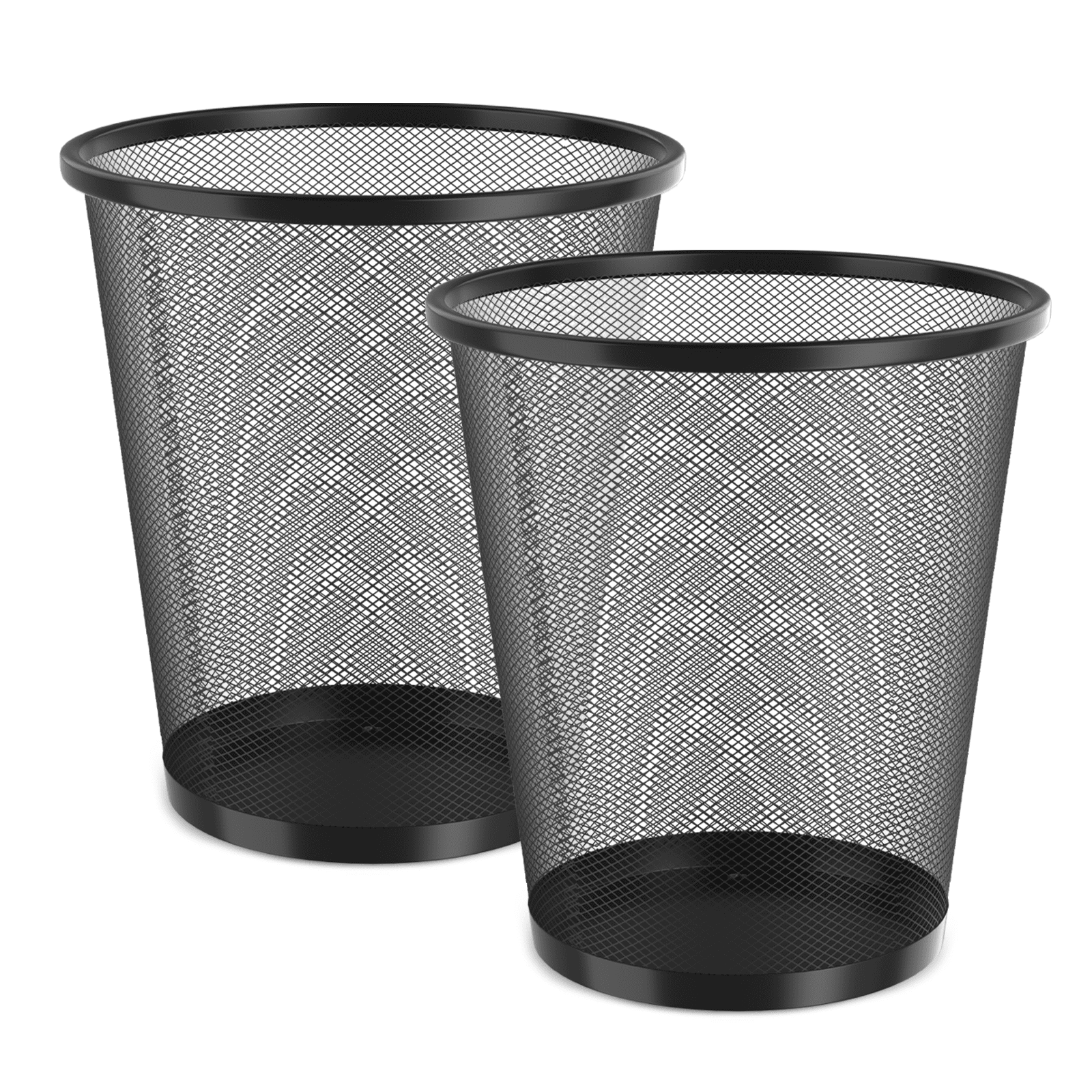 Black 5 Gallon Round Mesh Iron Trash Bins Set of 2