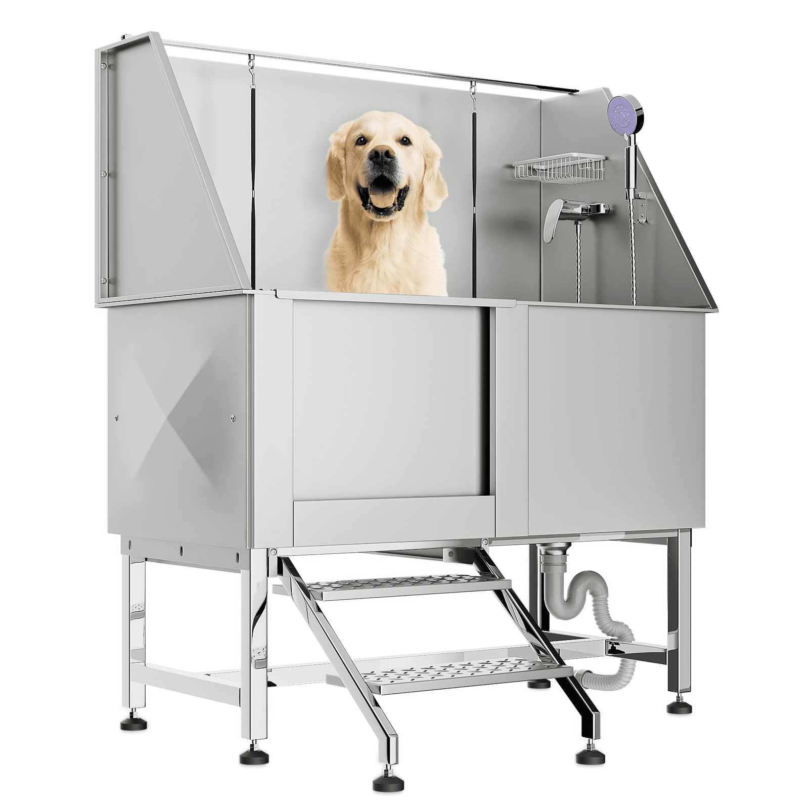 Magshion 50" Stainless Steel Pet Grooming Tub with Retractable Steps