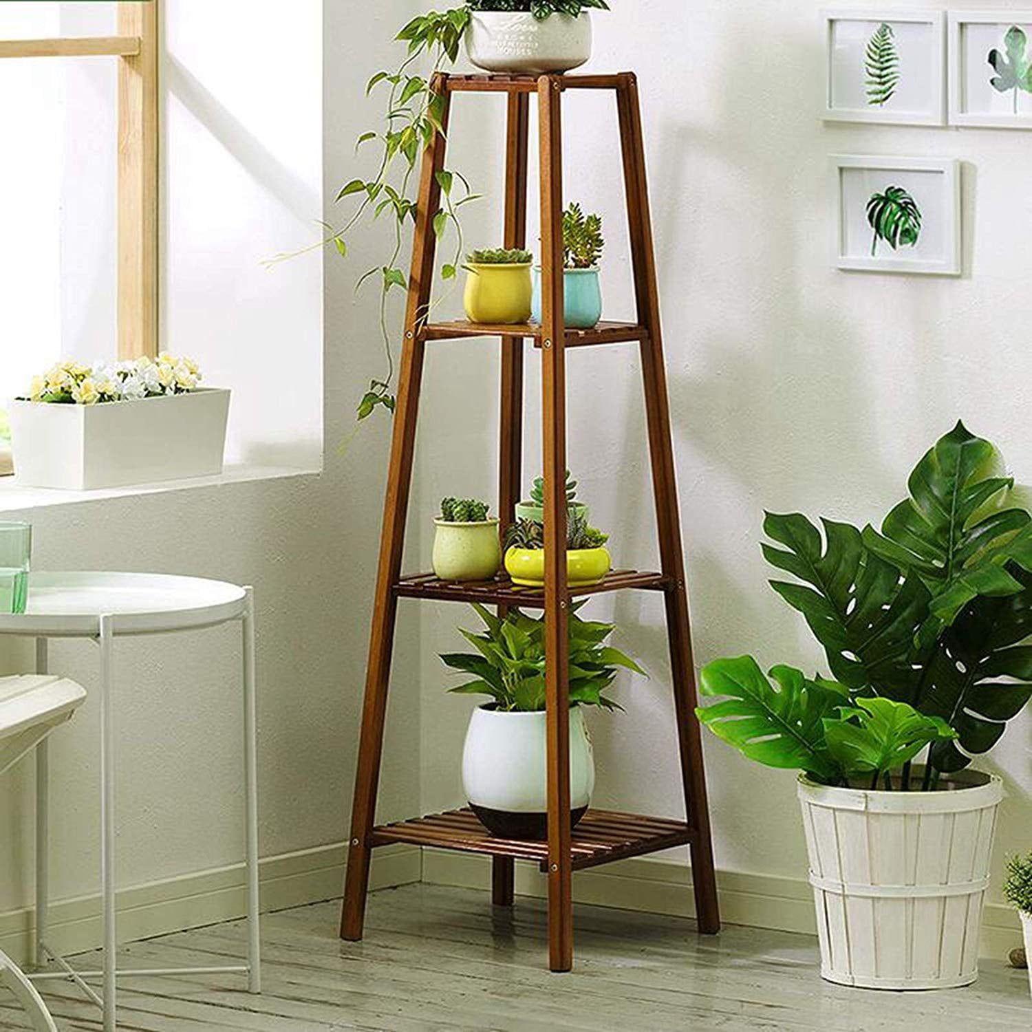 Magshion 4-Tier Brown Bamboo Tall Plant Stand