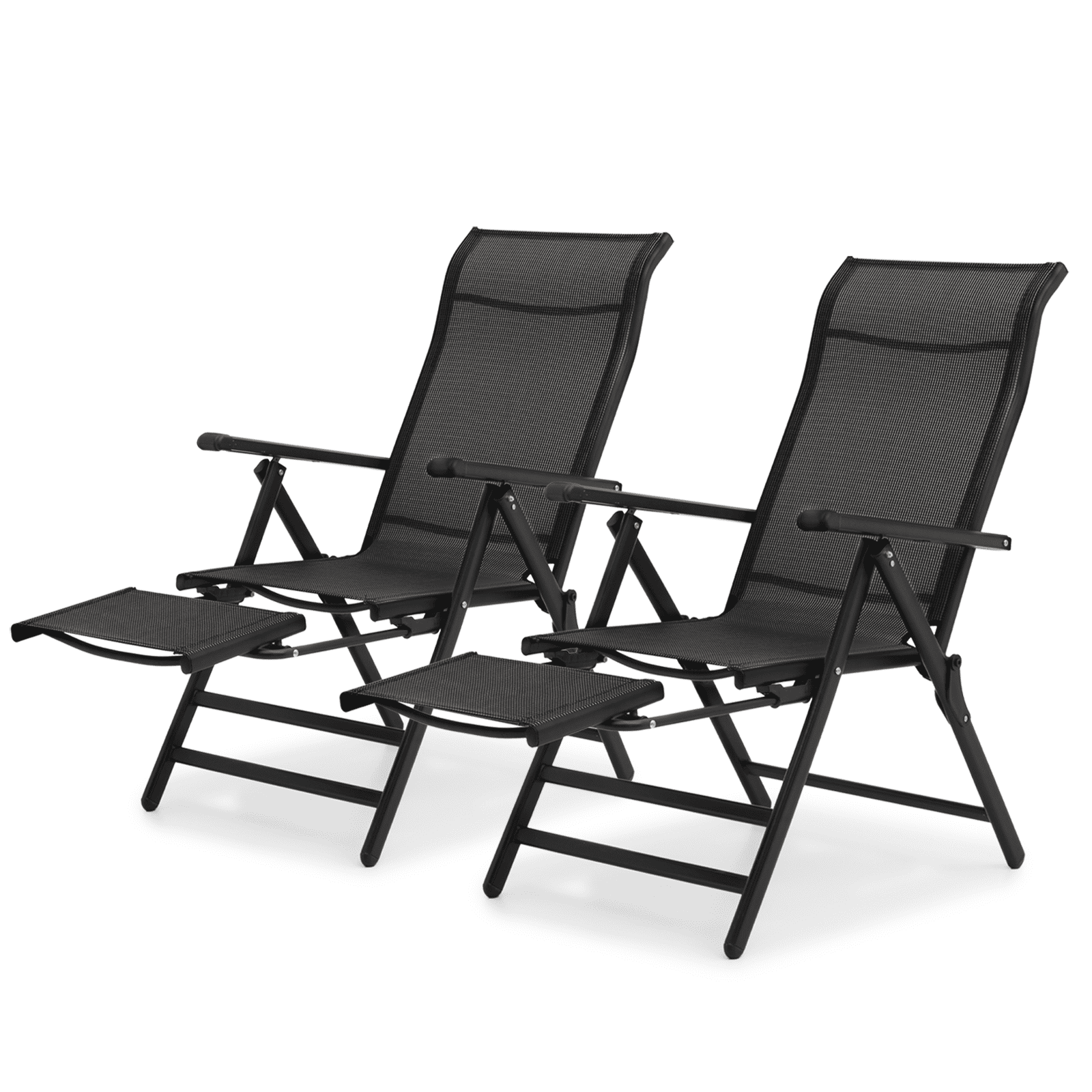 Black Aluminum Zero Gravity Folding Lounge Chairs with Armrests and Footrests, Set of 2