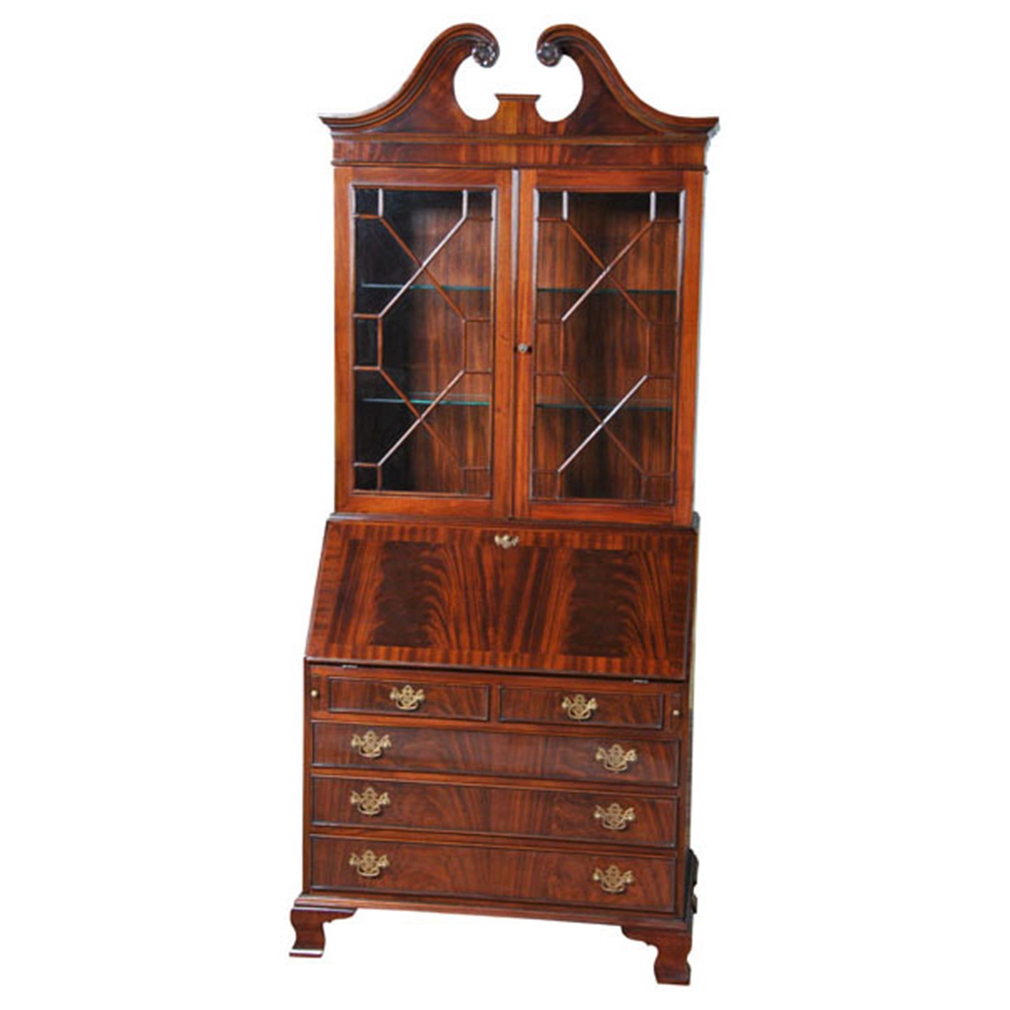 Mahogany Secretary Desk with Bookcase and Drawers