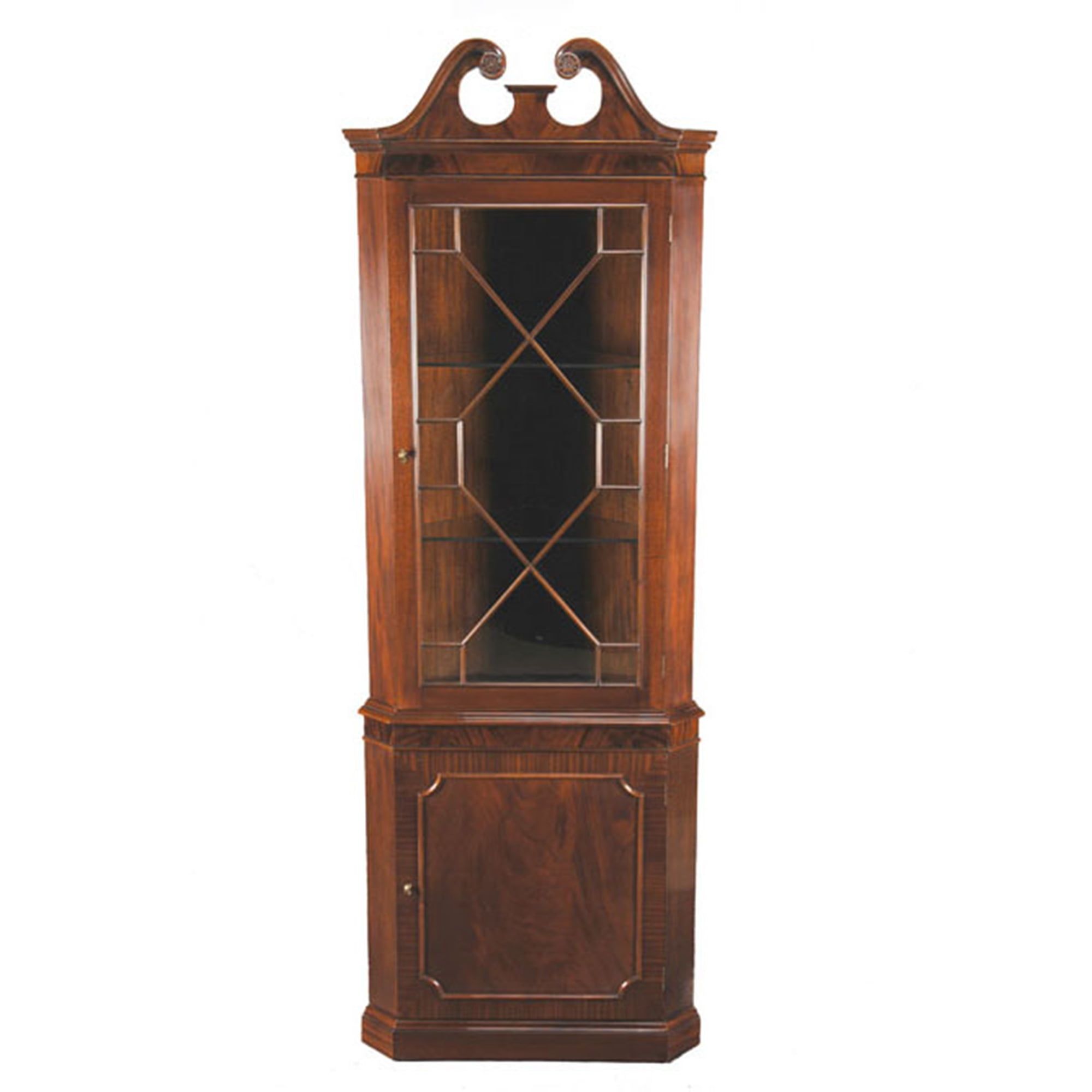 Weathered Steel Mahogany 3-Shelf Corner Cabinet