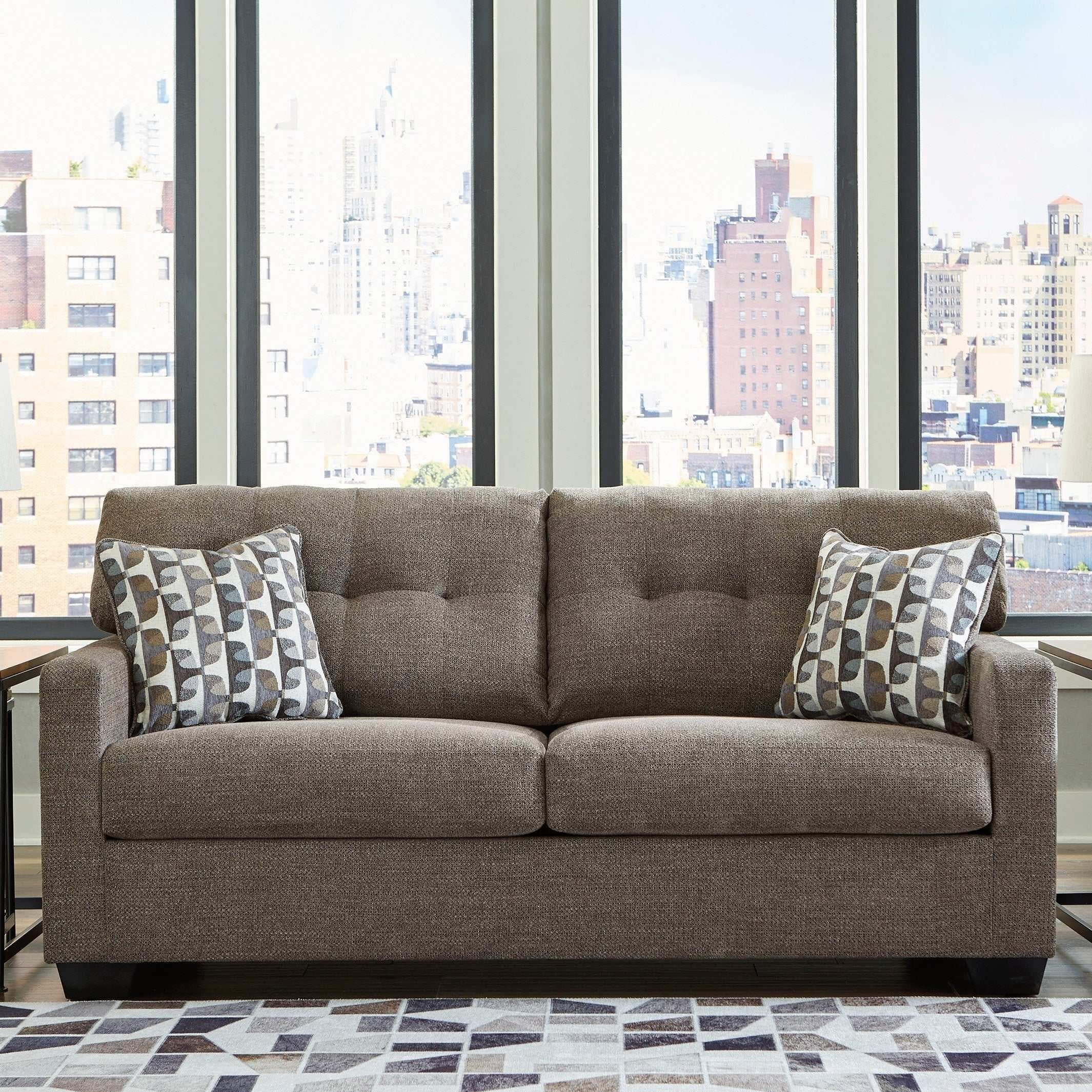 Chocolate Tufted Fabric Sofa with Removable Cushions