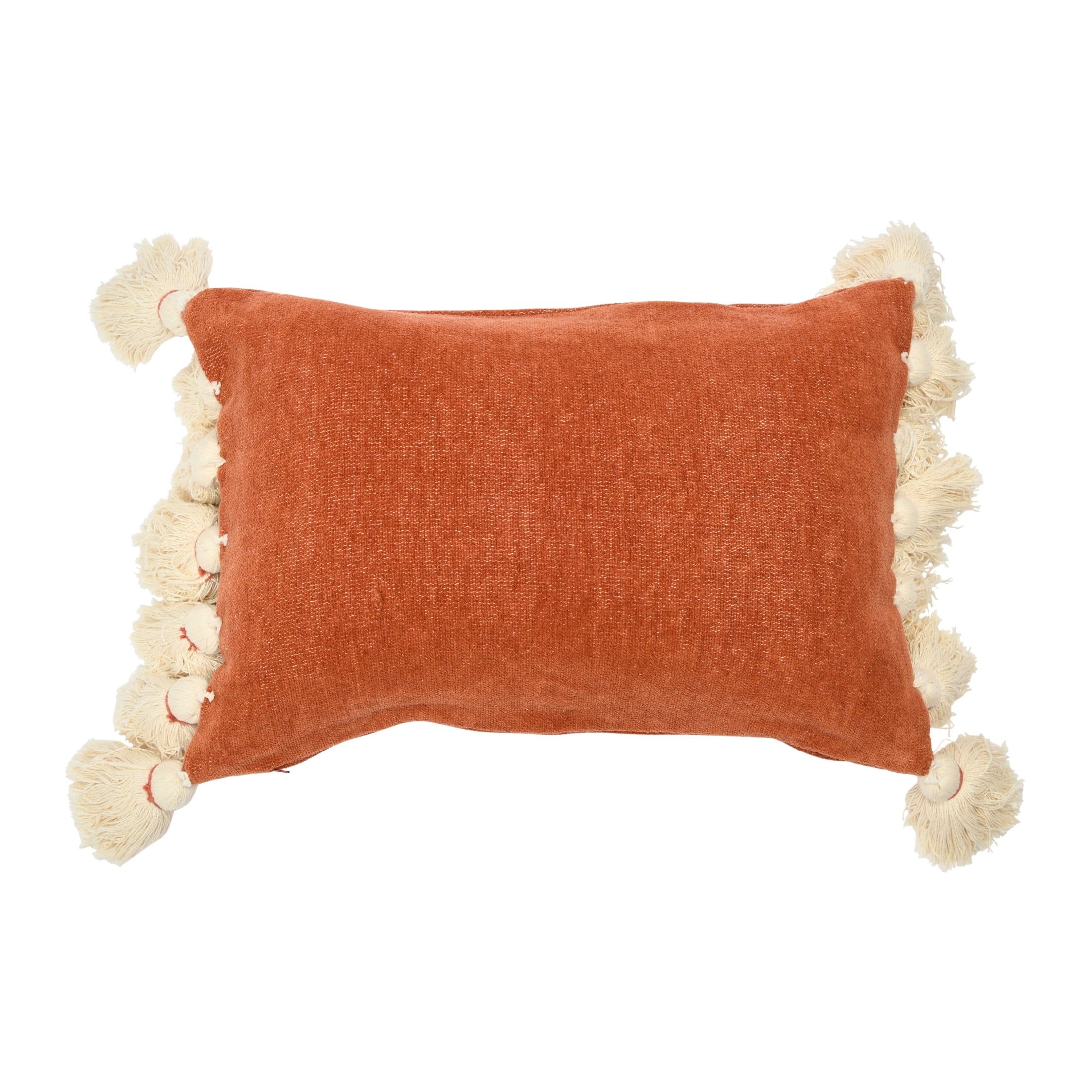 Terracotta Cotton Chenille Lumbar Pillow with Cream Tassels