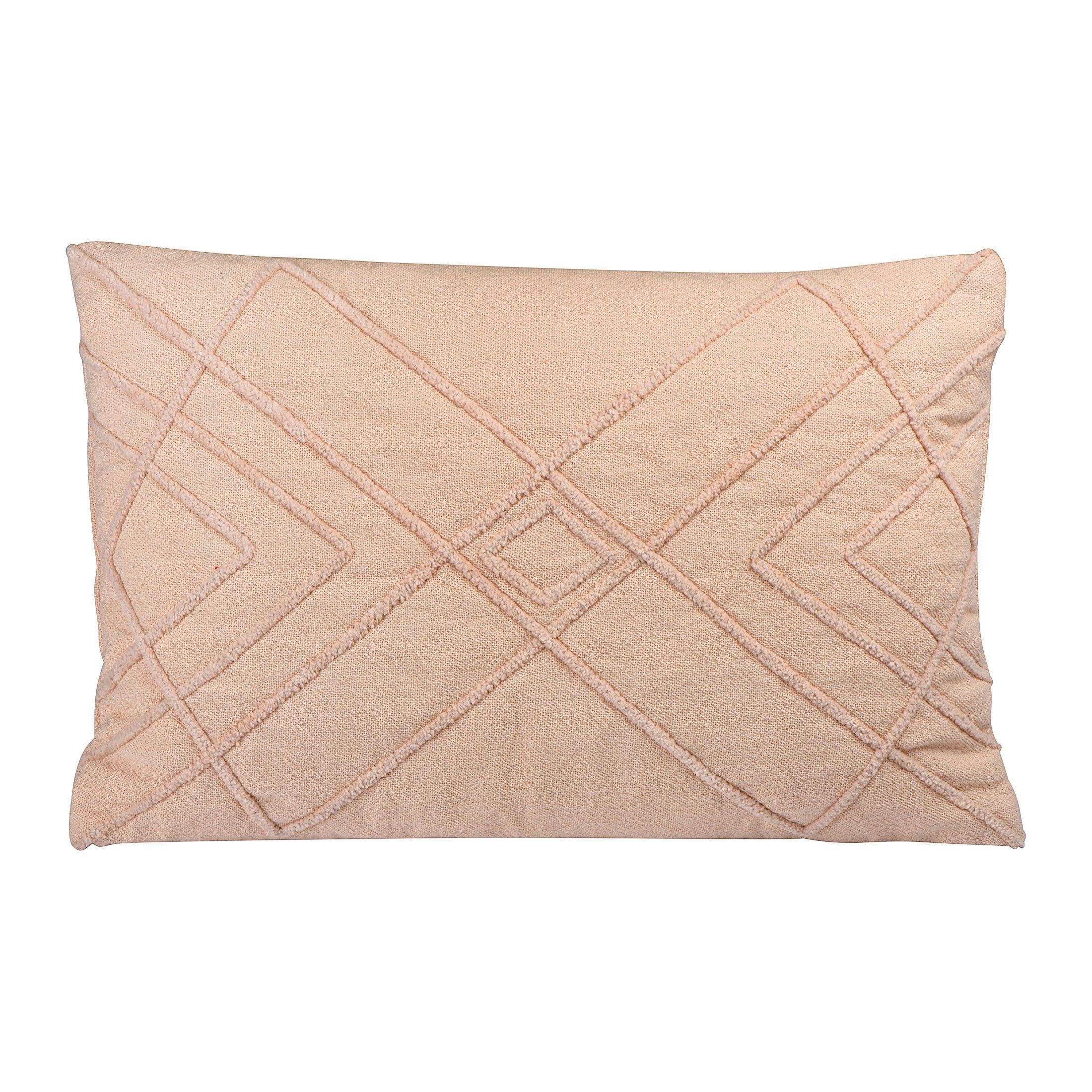 Blush Cotton Embroidered Geometric Lumbar Pillow