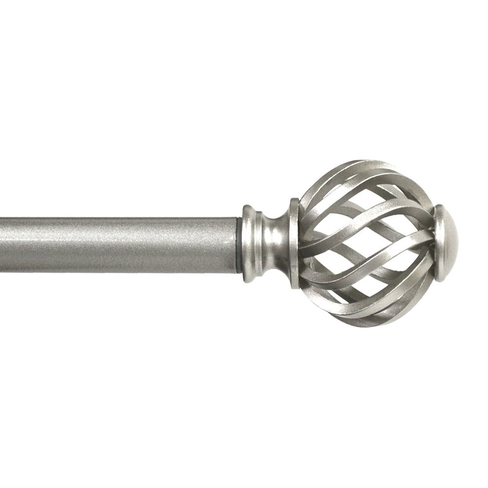 Nickel Twist Cage Single Curtain Rod with Decorative Finials