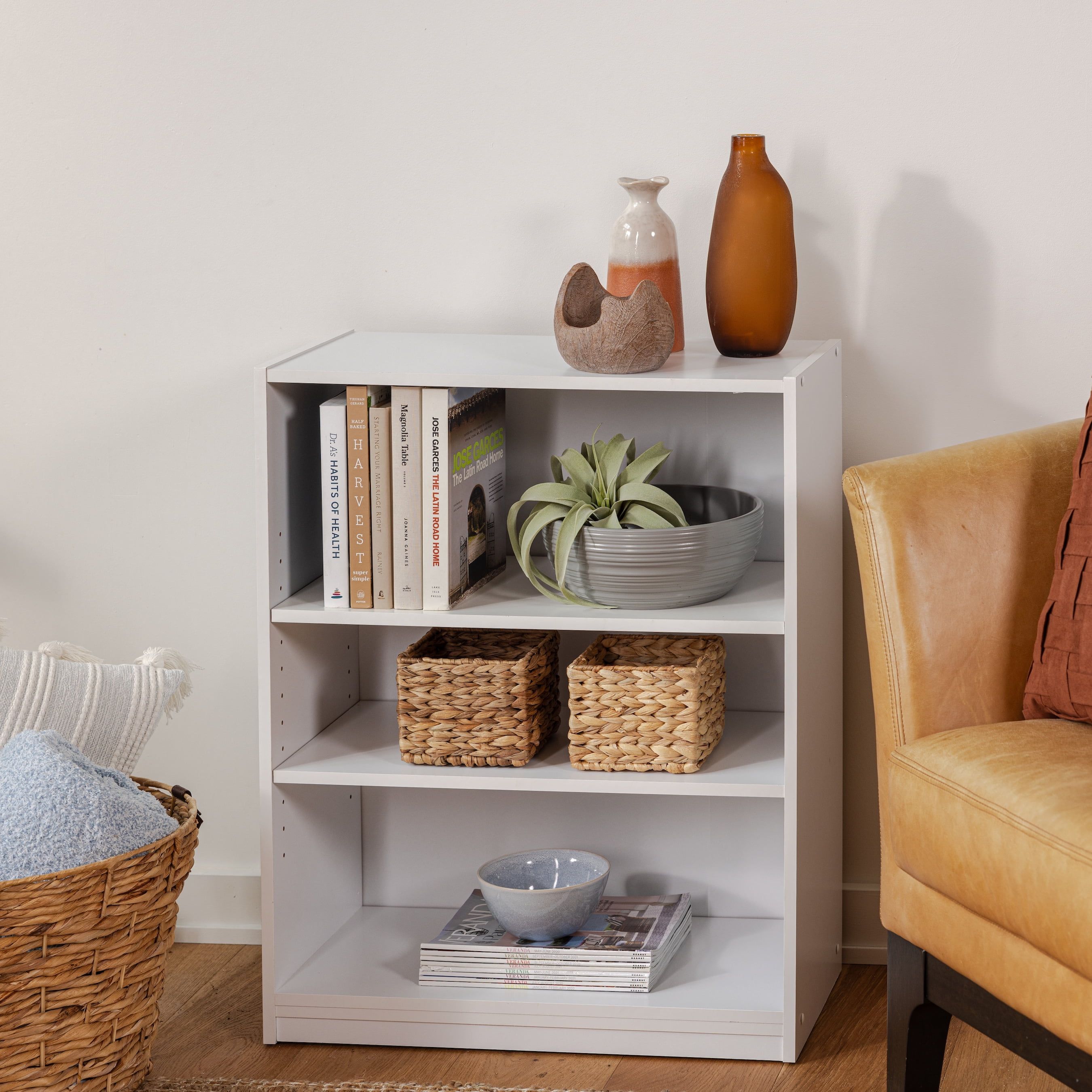 White 3-Shelf Adjustable Cube Bookcase with Closed Back