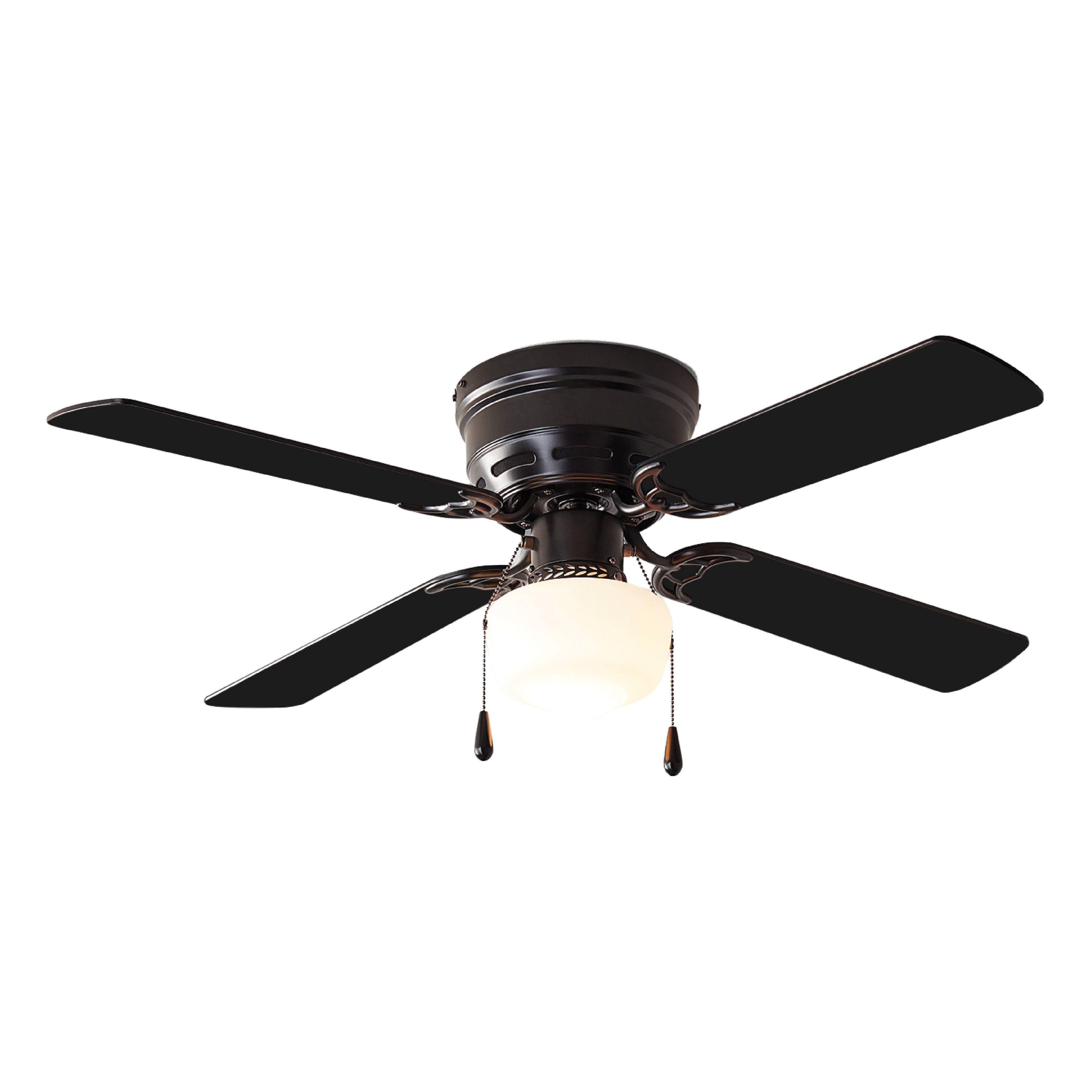 42-Inch Black Low Profile Ceiling Fan with Light Kit and Reversible Blades