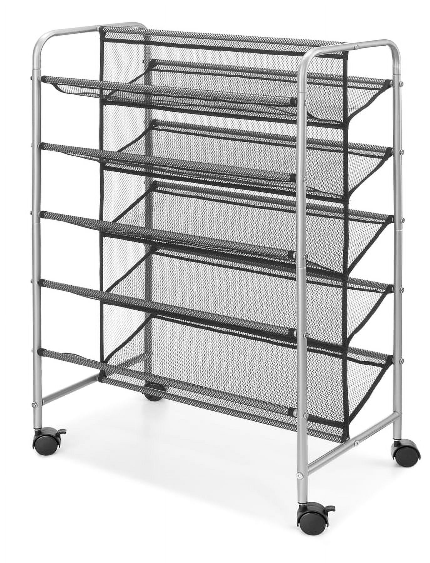 Gray Metal Mesh 5-Tier Shoe Rack with Wheels