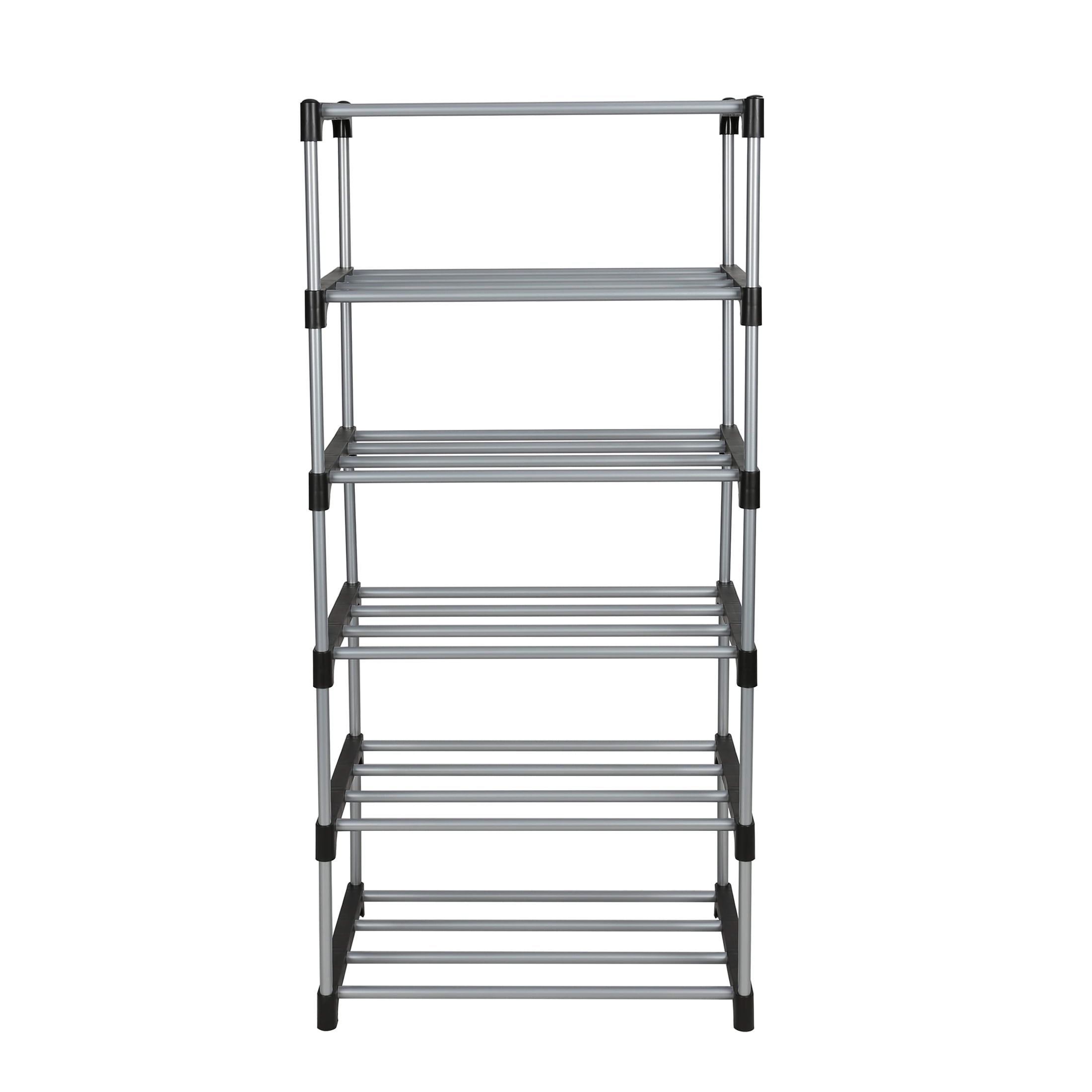 Black and Silver 6-Tier Metal Shoe Rack with Plastic Connectors